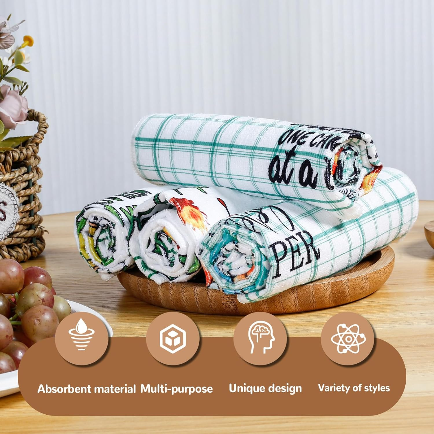 4/6 Pcs Camping Kitchen Towels Microfiber Camper Dish Towels Printed with Funny Sayings Absorbent Dish Towels Novelty Kitchen Hand Towels Decorative Tea Towels for Kitchen Bathroom Home (4Pcs)