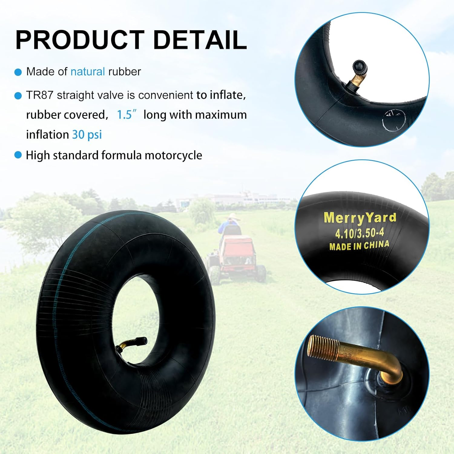 2-Pack of 4.10/3.50-4" Inner Tubes,Tr87 Bent Valve Stem,High Air Tightness,Heavy Duty Replacement for Hand Truck,Wheelbarrows,Mowers,Utility Wagon,And More-For 410/350-4 Wheel image number 4