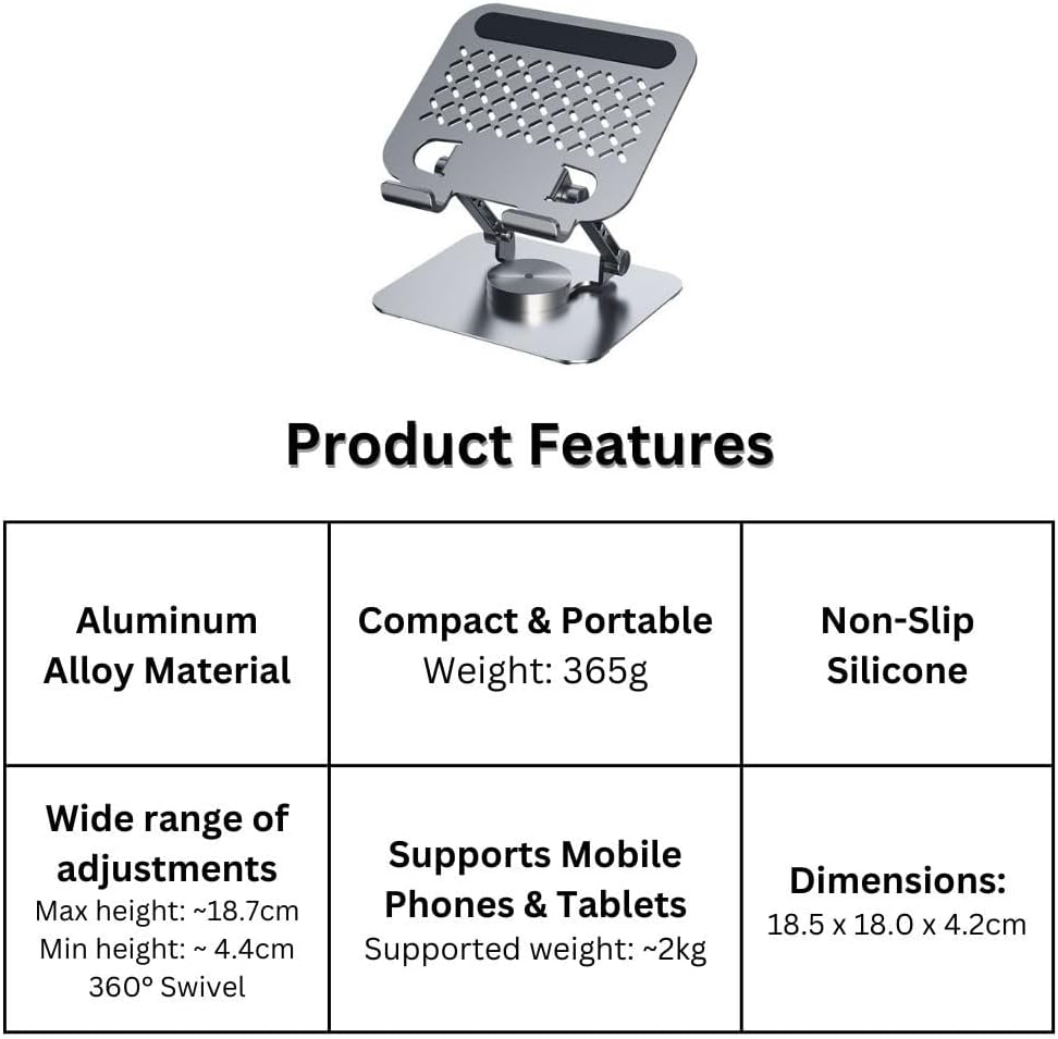 Gadget Garage Adjustable Tablet Stand, Foldable Desk & Travel Holder, Portable Tablet Mount for Ipad, Samsung Galaxy, Kindle & More image number 4