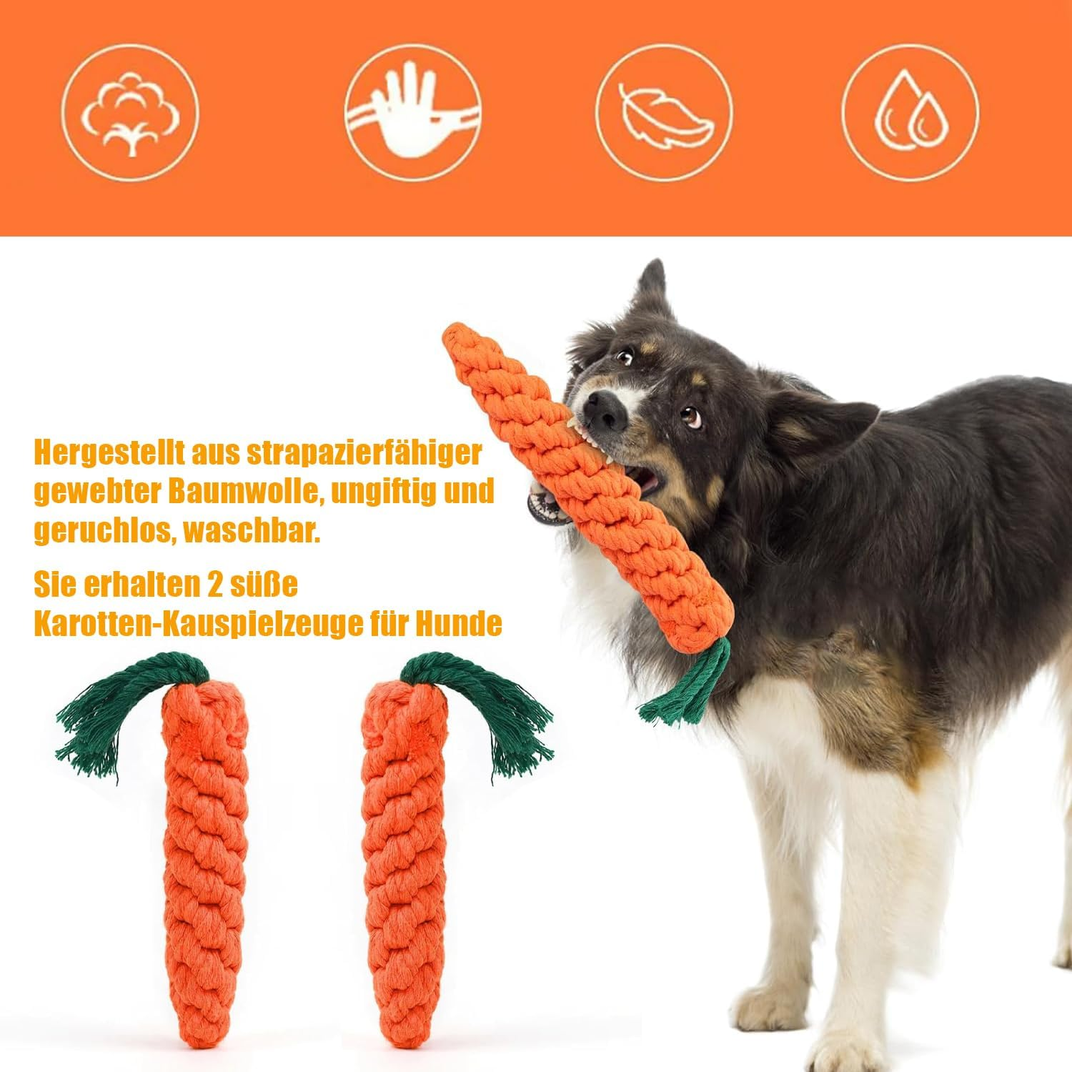 Norhogo Pack of 2 Dog Toys Carrot Chew Toy for Puppies, Puppy Carrot Rope Toy Braided for Teeth Cleaning, Interactive Dog Toy, Dog Toy for Small Medium Puppies