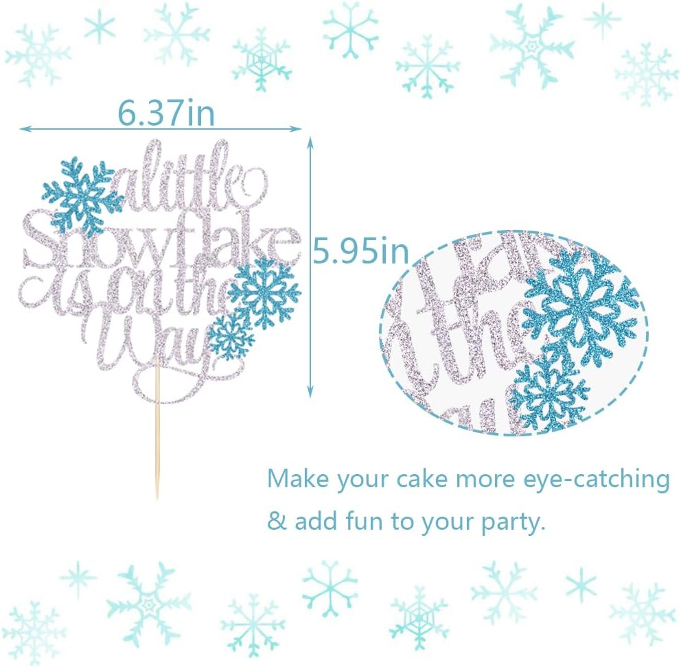 A Little Snowflake Is on the Way Cake Topper, Winter Wonderland Baby Shower Cake Decor,Snowflake Birthday Cake Toppers, Gender Reveal/Boy Girl Winter Birthday Party Decoration Supplies - Cheers To 2025 Cake Topper image number 4