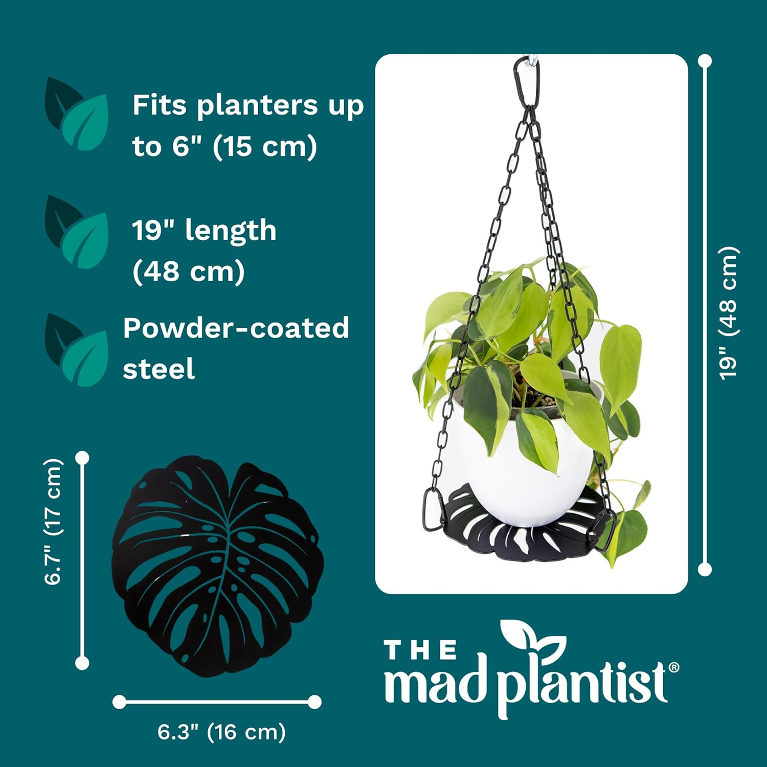 Plant Hanger - Chic Black Metal Hanging Planter for Indoor Plants - Monstera D&eacute;cor - Lasercut Powdercoated Steel - Unique Botanical Design - Clear Your Benchtop - Elevate Your Jungle image number 5