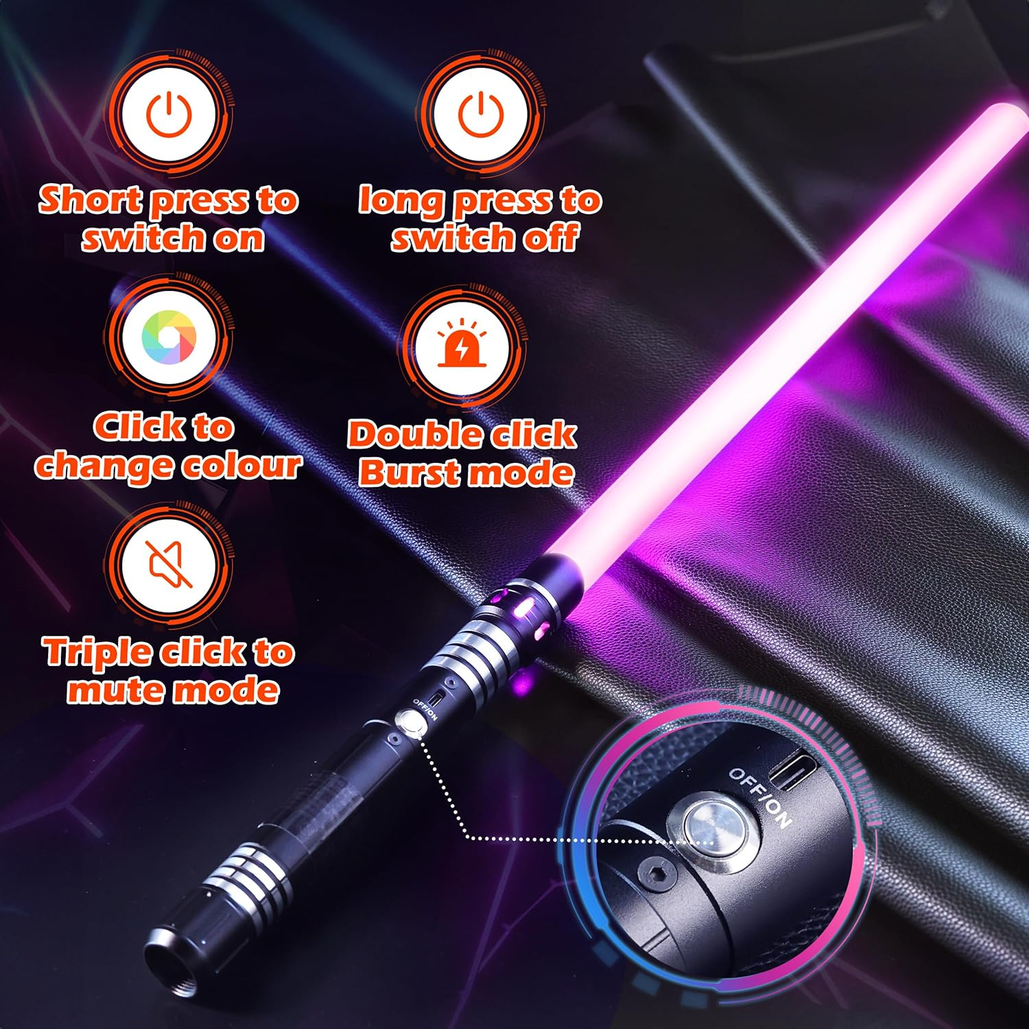 Skirfy Light Saber for Adults, Realistic Heavy-Duty Metal Hilt, Performance-Ready FX with 16 RGB Colors & 3 Sound Fonts, Motion Control LED Lightsaber for Cosplay, Dueling, and Stage Combat image number 4