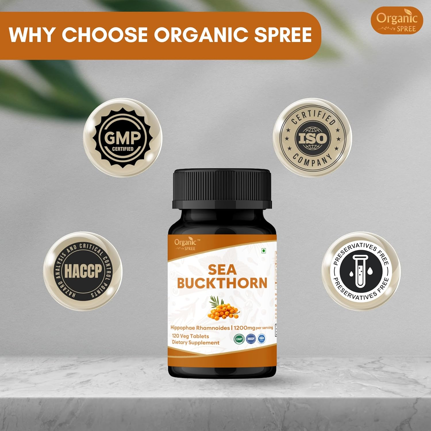 Sea Buckthorn 120 Tablets | Omega 7 | Hippophae Rhamnoides | GMP and HACCP Certified | 120Tab image number 2