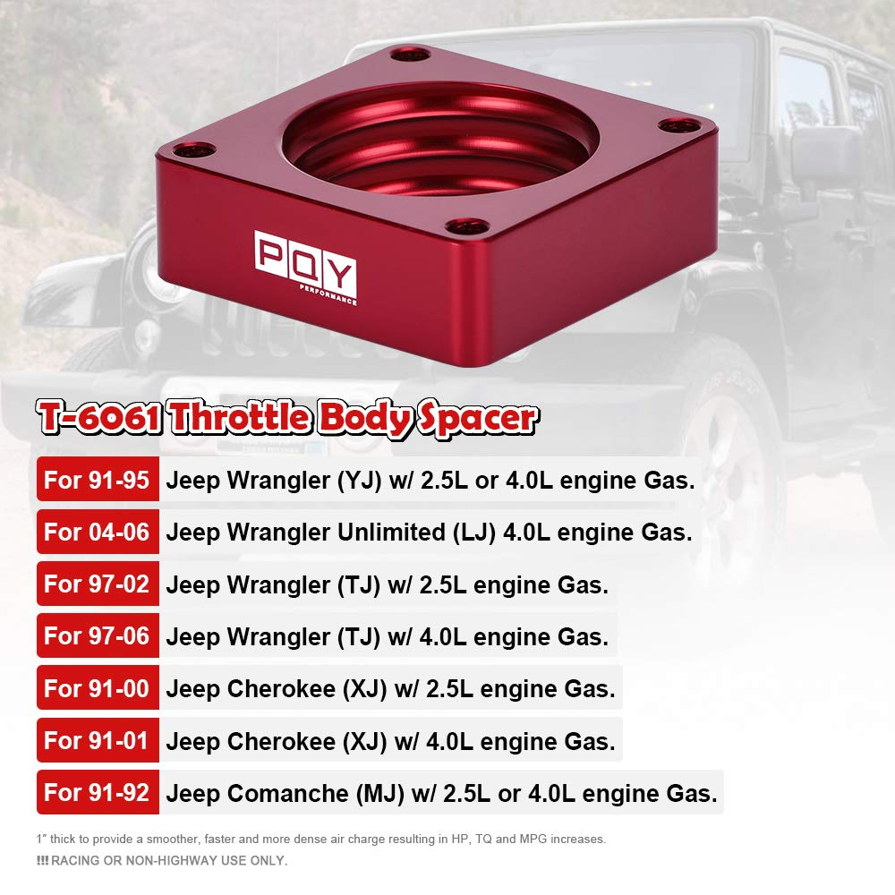 Throttle Body Spacer Compatible with 91-06 Jeep Wrangler TJ YJ LJ Cherokee XJ 2.5L/4.0L Engine Gas MJ W/Gasket 1" Raise Manifold Carb Red - Red image number 2