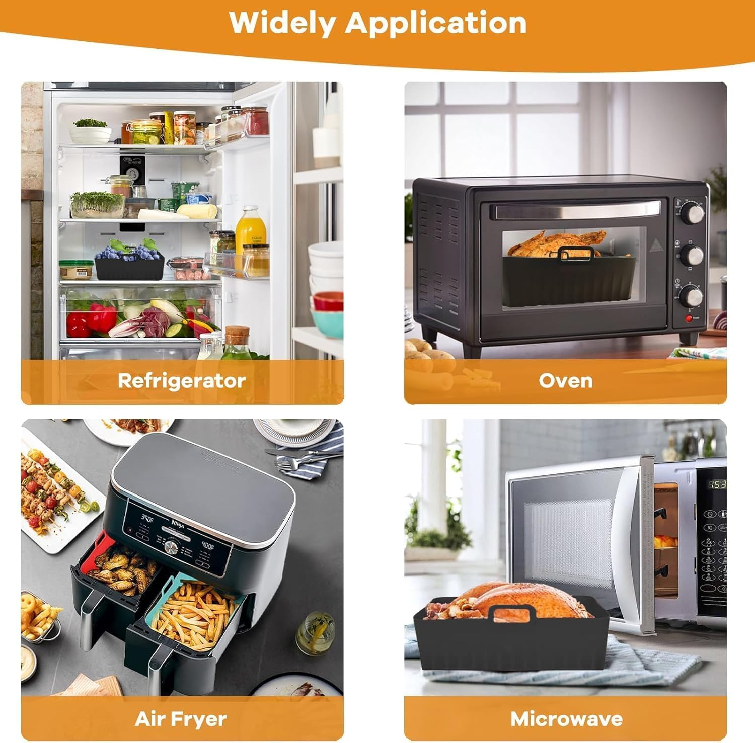 3-Pack Silicone Liners for Ninja Flexi Drawer Air Fryer, Reusable Liners for 1X10.4L+2X5.2L, Silicone Inserts for AF500UK and Ninja Foodi Max XXXL Dual Zone image number 1