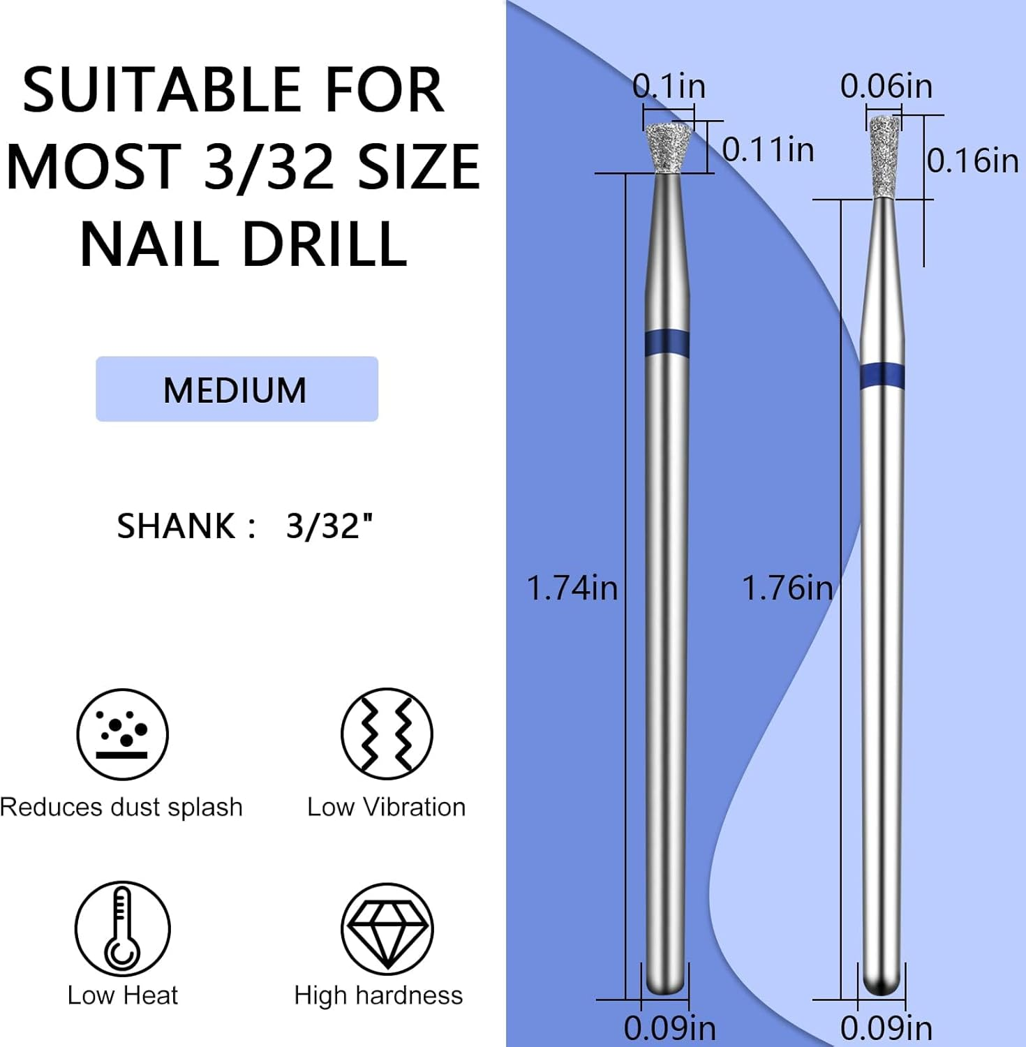 2Pcs Nail Drill Bits Diamond Carbide Conical Micro Cuticle Remover Bit,3/32" Shank,Professional Diamond Carbide Nail Drill Bit for Acrylic Gel Nails, Home Salon & DIY image number 1