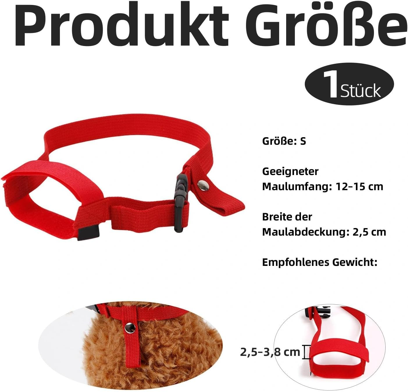 Adjustable Nylon Muzzle for Short Snouts, anti Bark Mouth Cover for Small Medium Large Dogs (S, Red)