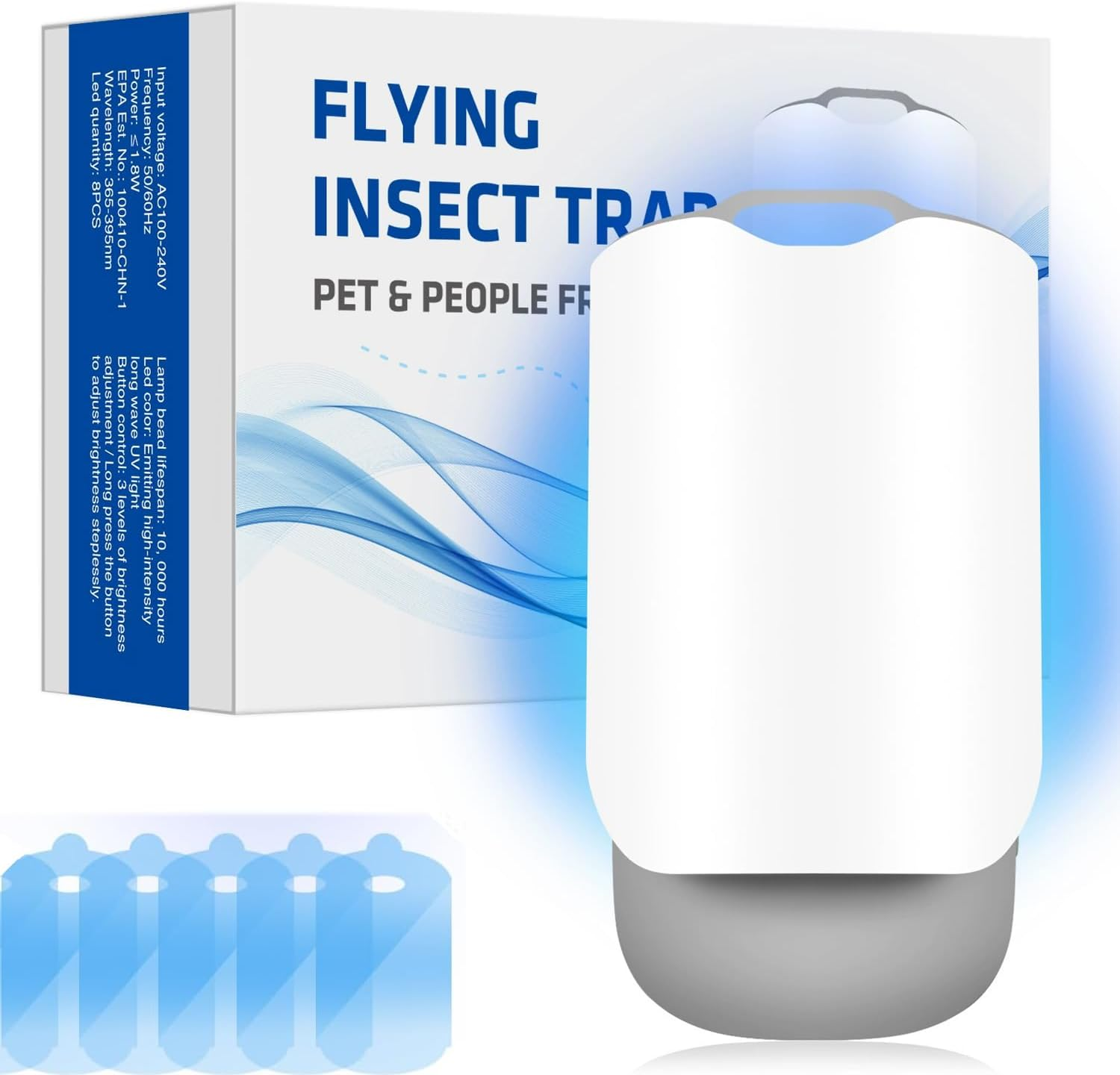 Wakouter 2 Pack Flying Insect Trap, Plug in Fly Trap, Bug Zapper with Night Light UV Attractant Catcher for Flies, Fruit Flies, Gnat & Other Flying Insects,2 Device + 10 Sticky Trap Boards (Grey-2Pcs)