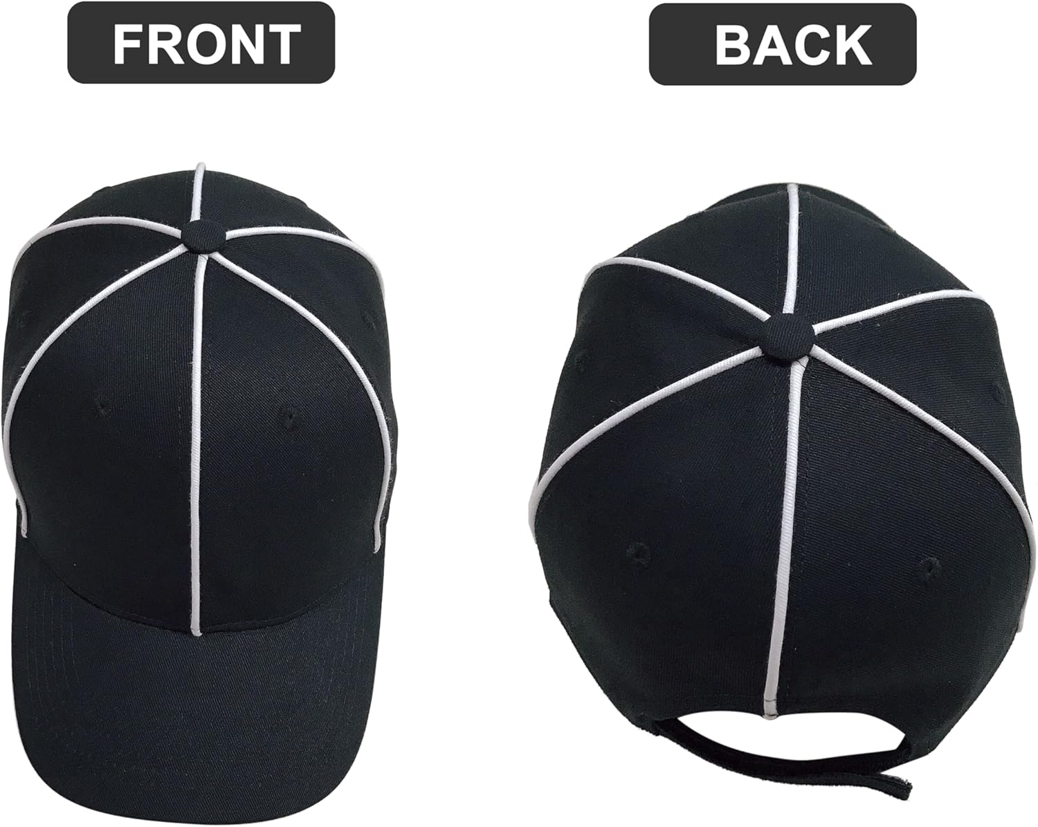 TOPTIE Sporting Goods Official Referee Hat Black with White Stripe, Adjustable Black Ball Cap image number 3