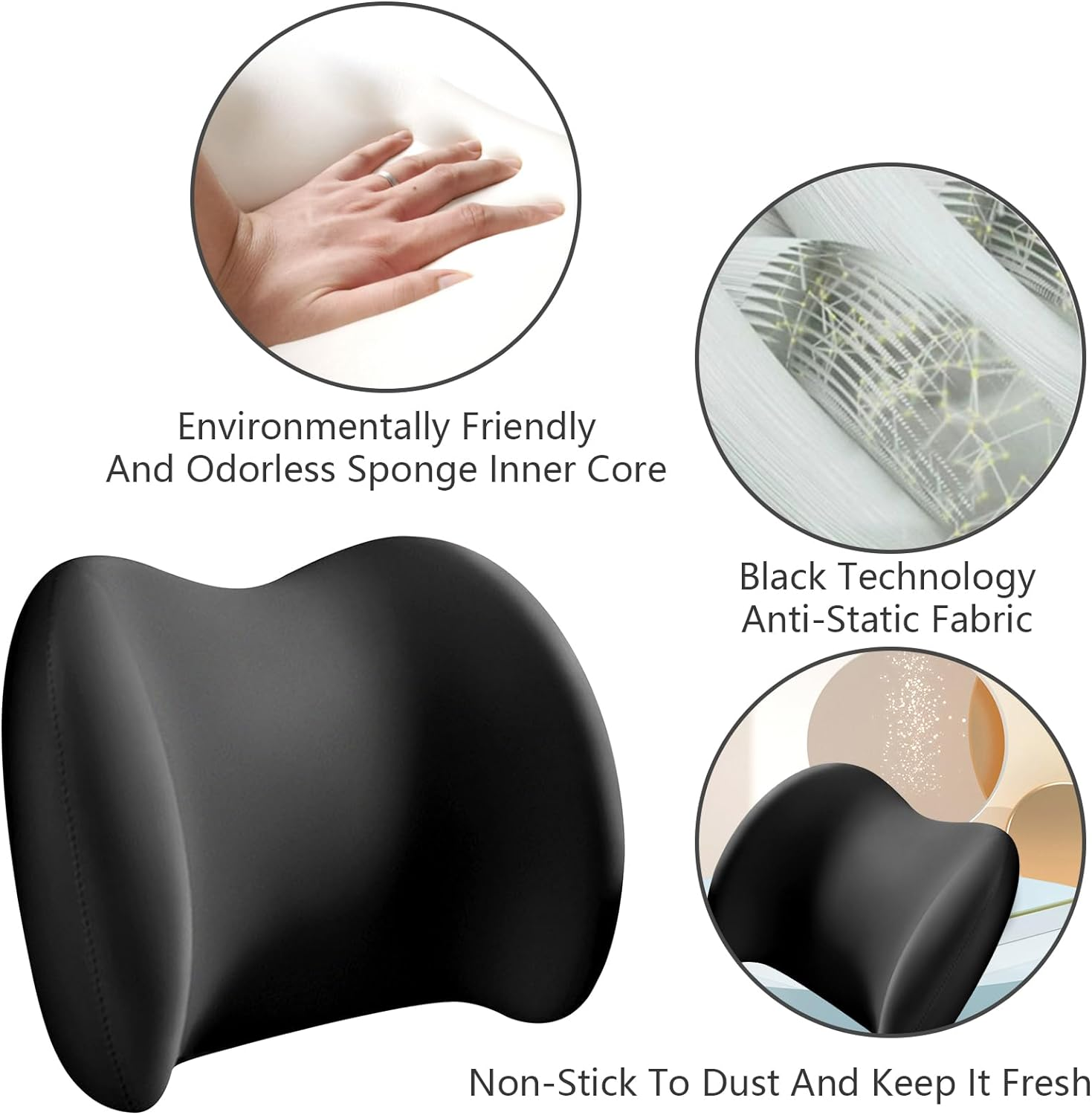 Lumbar Support Pillow for Car Seat Memory Foam Lower Back Support Cushion for Car Home Office Chair Driving Traveling Pillow with Strap for Back Pain Relief (Black) image number 6