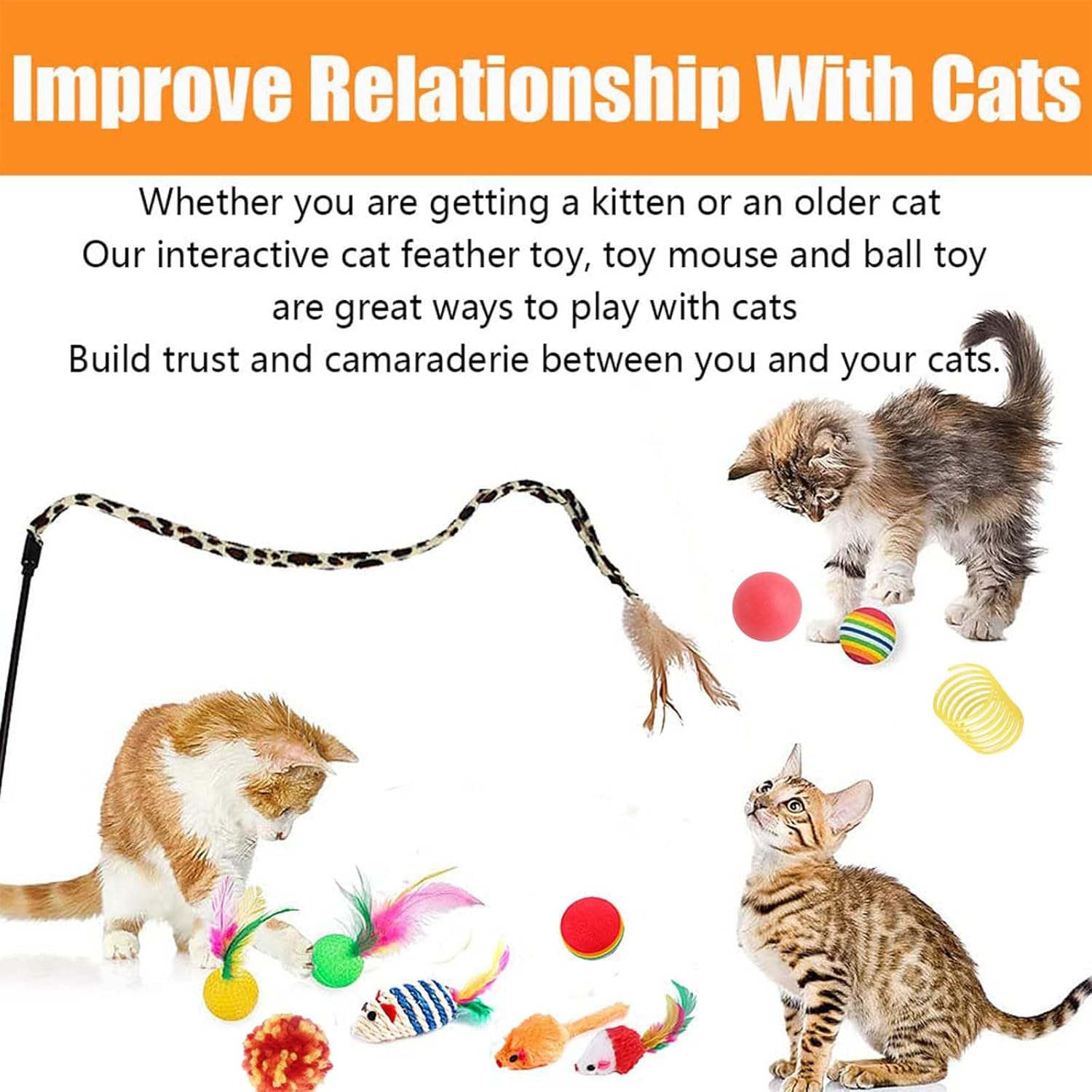 22-Piece Interactive Cat Toys Set for Indoor Cats with Collapsible Tunnel, Feather Teaser Wand, Crinkle Balls - Multi-Color Kitten to Adult Cat Toys (All Breeds) image number 4