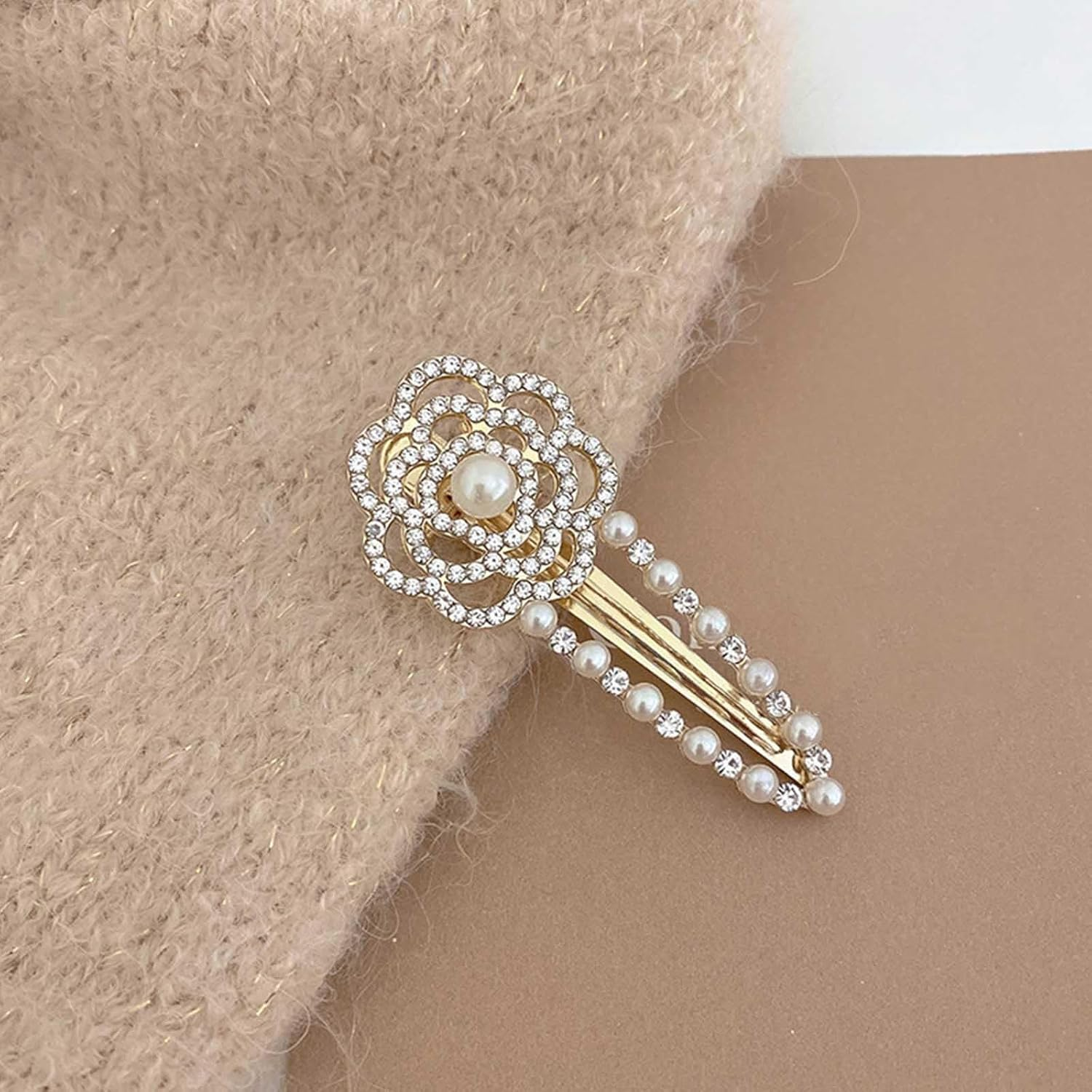 Flower Hair Clip for Women Crystal Flowers Hair Pins Gold Beads Hair Clips Paved Flowers Decorative Hairpin Beads Hair Accessories for Long Hair Fashion Gifts (Style:A) image number 5