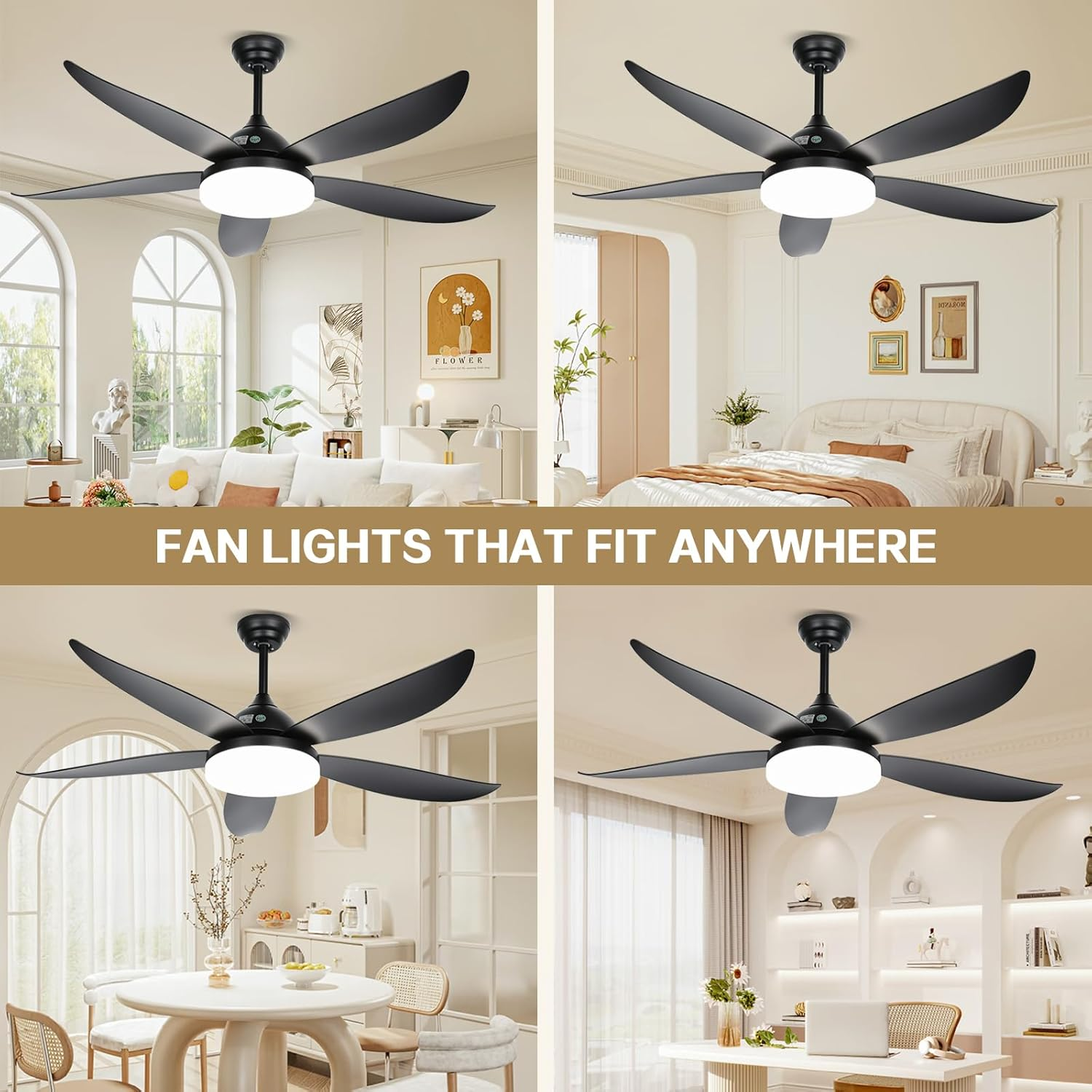 Advwin Ceiling Fans with 3-Color Light & 6 Speed, Cooling Fans with 5 Quiet DC Reversible Blades for Patio, Bedroom, Living Room, Dining Room | Black - White image number 2