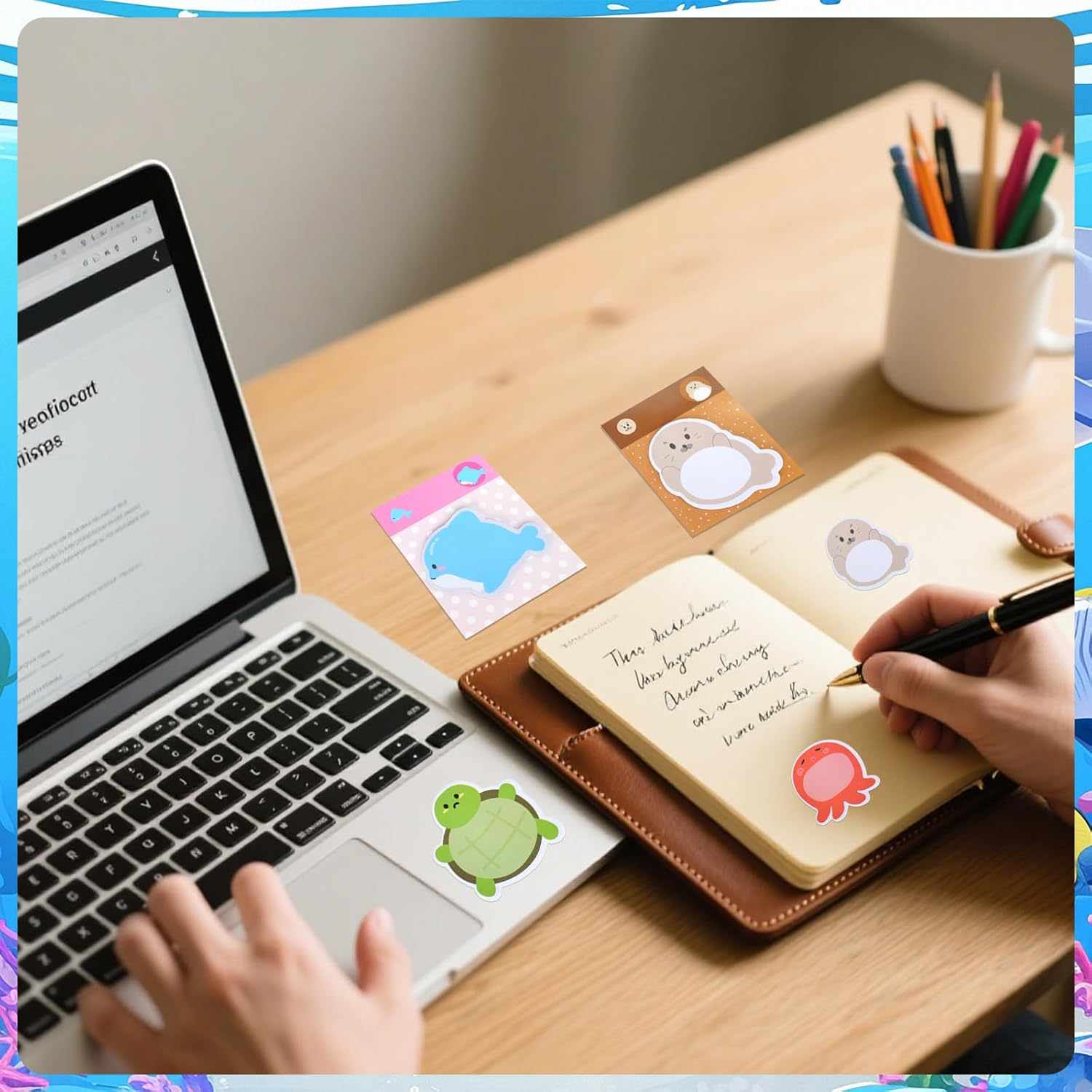 32 Pack Ocean Animal Sticky Notes, Total 640 Sheets 8 Styles Self-Stick Sea Animals Shaped Sticky Note Pads Bulk, under the Sea Removable Self Adhesive Memo Pad (32Pc Sea Animal) image number 3