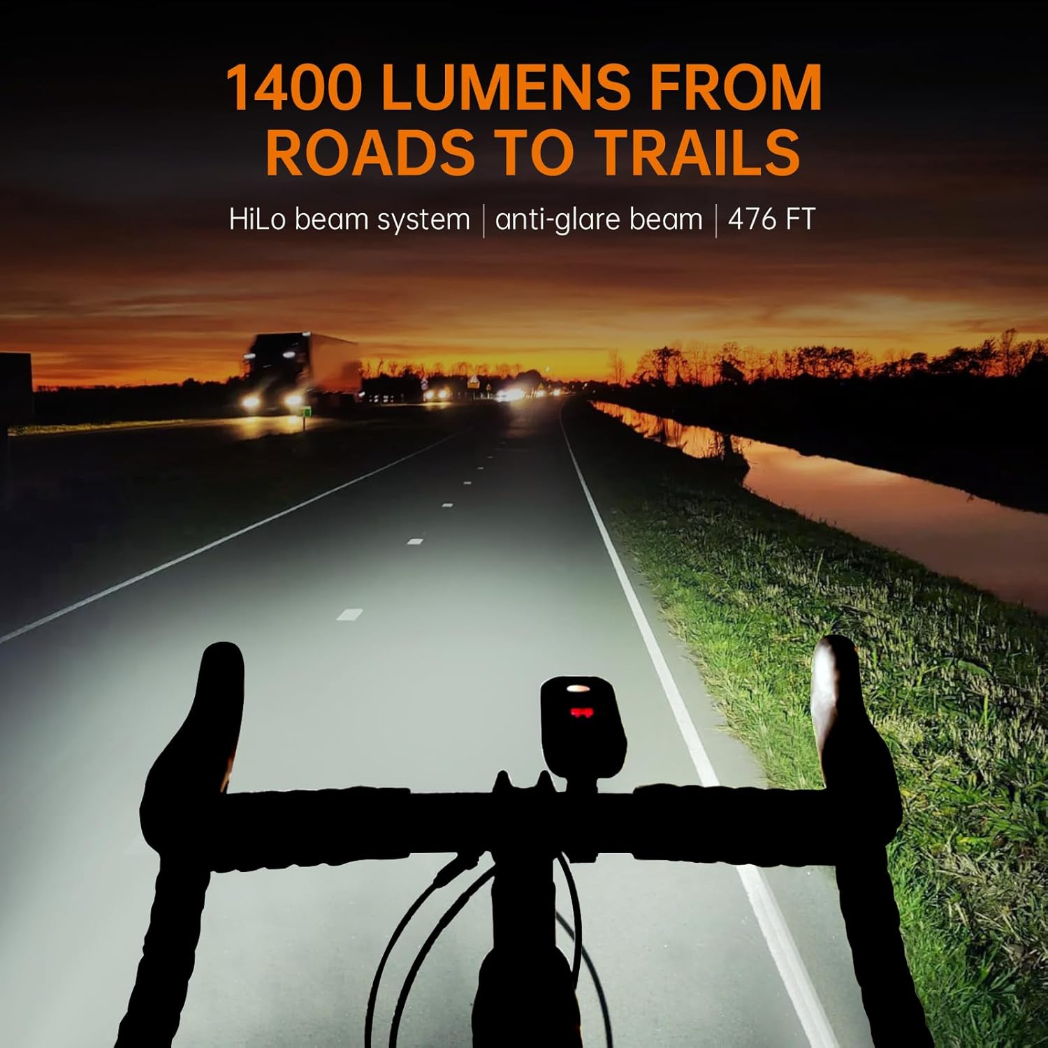 RAVEMEN PR1400 Rechargeable Bike Light, 1400 Lumens Light for Bike with Dual Lens, LED Display, IPX8 Waterproof Bike Front Light for Mountain Biking, Night Riding image number 5