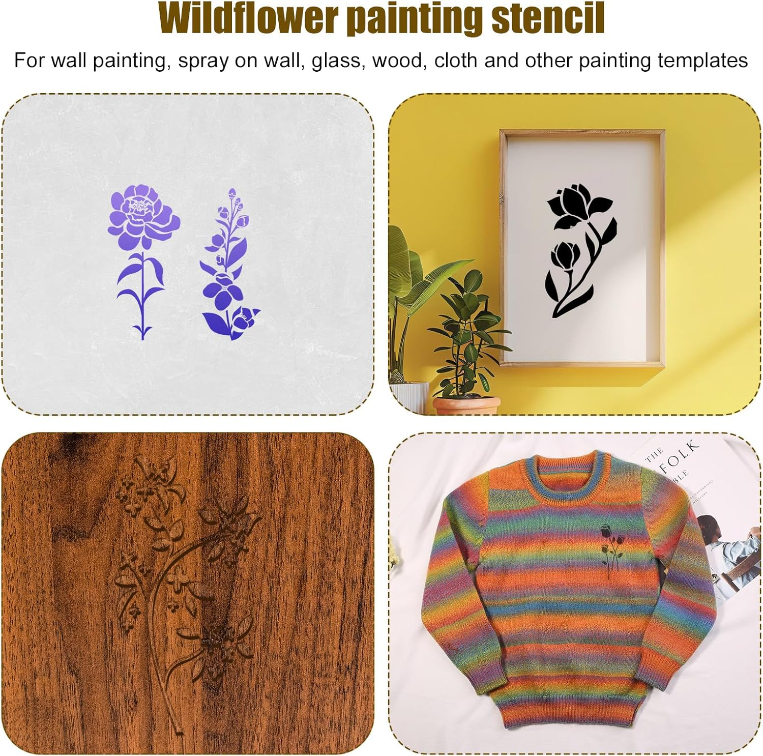 25Pcs Wildflower Stencils for Painting, Flower Leaf Stencils Reusable Botanical Floral Stencils DIY Crafts Plant Drawing Templates for Canvas Wood Wall Art Home Decor