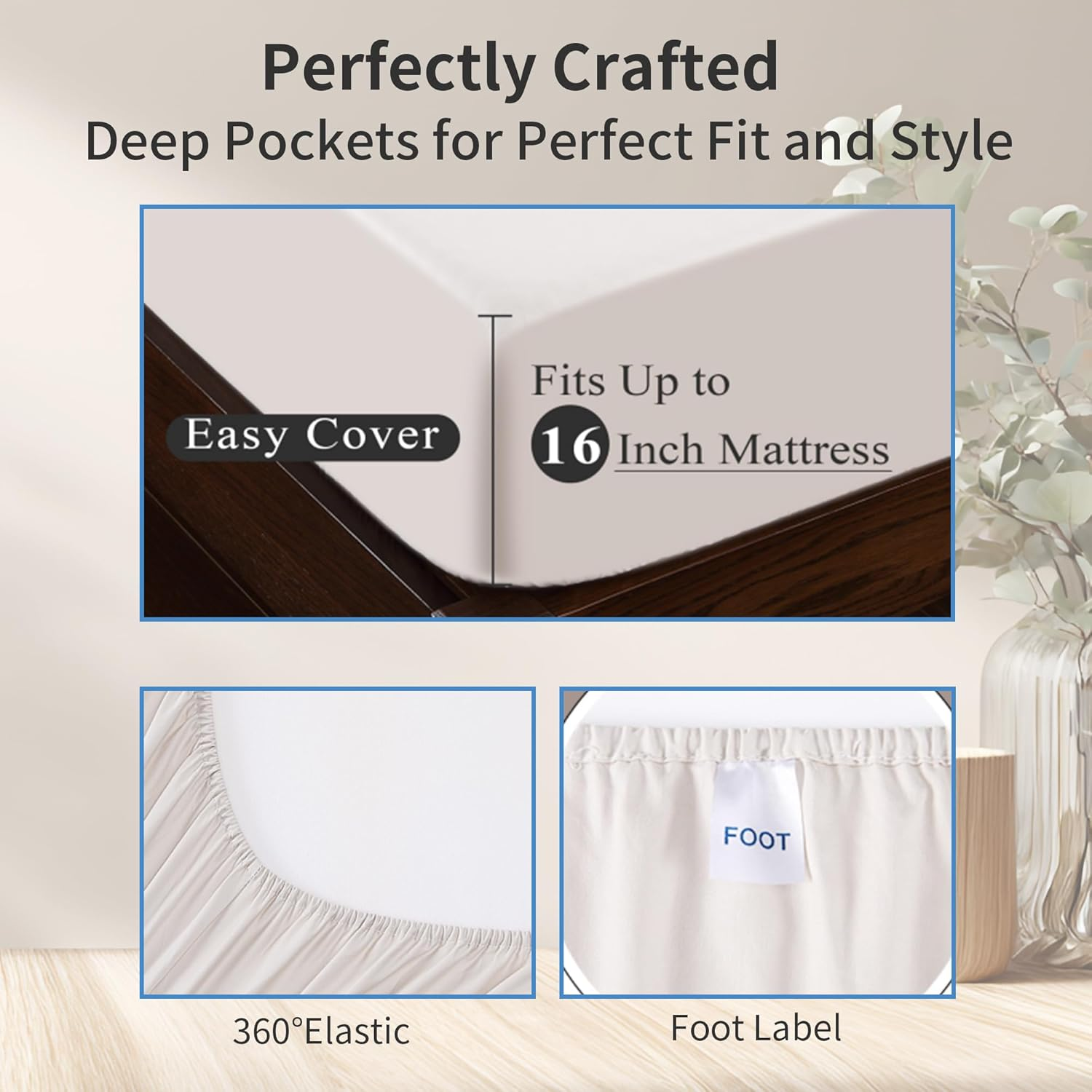 Shunjie.Home 100% Cotton Queen Bed Sheets Set - 600 Thread Count Sateen - 4 Piece Bed Sheet Set, Deep Pocket with All around Elastic, Breathable & Durable Hotel Luxury Bedding - Dark Grey image number 6