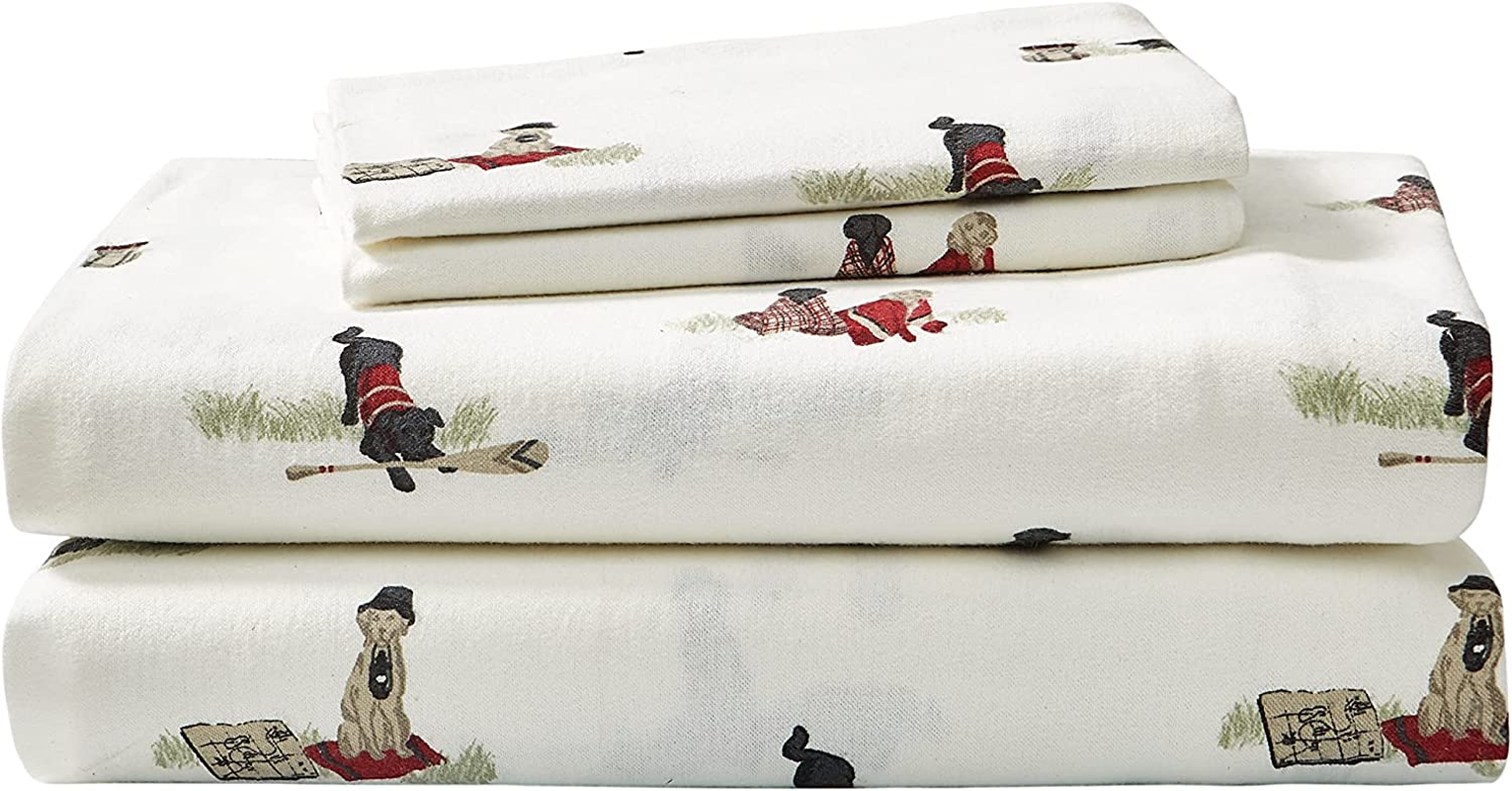 Eddie Bauer - Full Sheets, Cotton Flannel Bedding Set, Brushed for Extra Softness, Cozy Home Decor (Retriever Friends, Full)