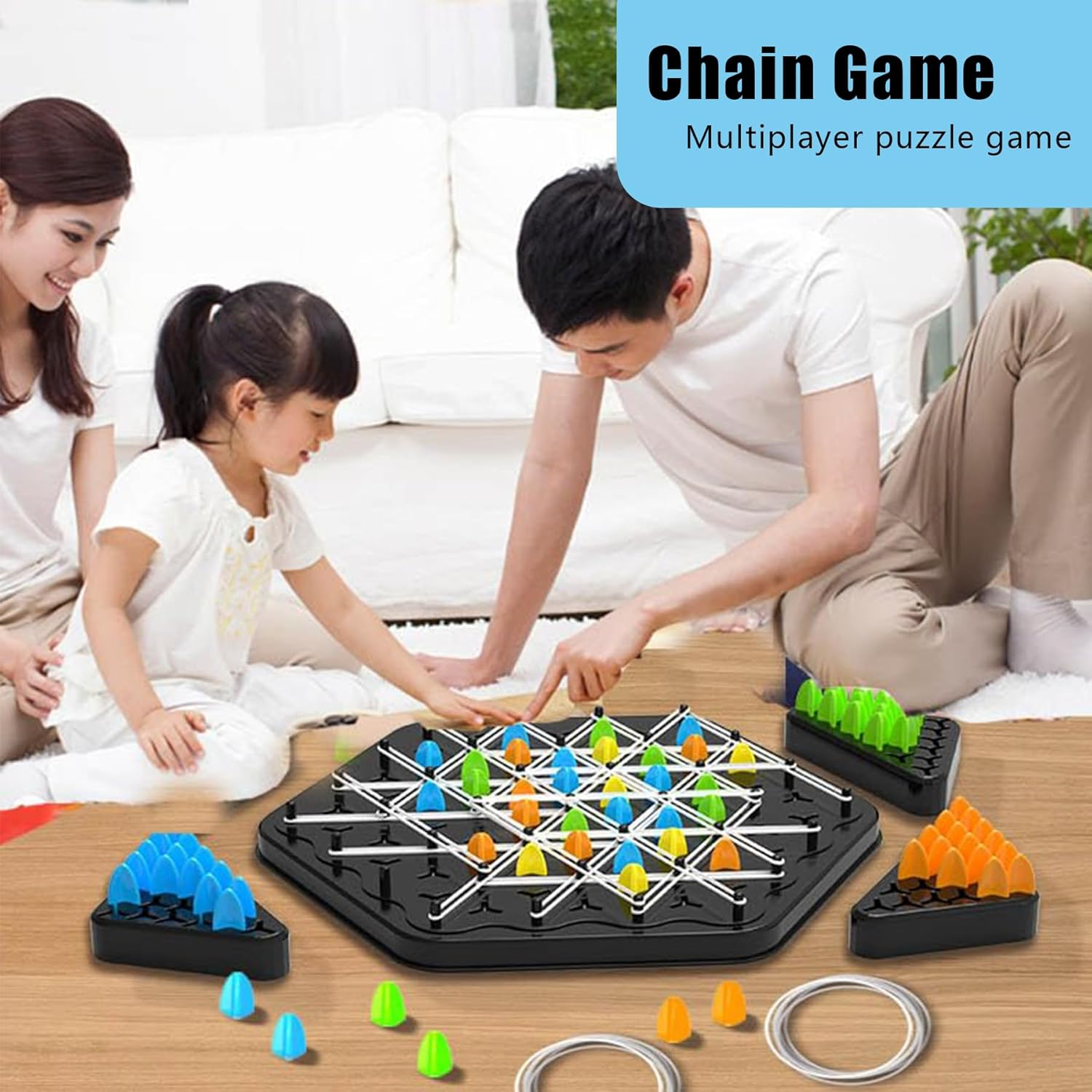 Chain Triangle Chess Game, IGGDOQI Triggle Board Game, Rubber Band Game, Triangle Chain Interactive Game, Geometric Chess Game for Family Game Night, 2-4 Players for Kids and Adults image number 3