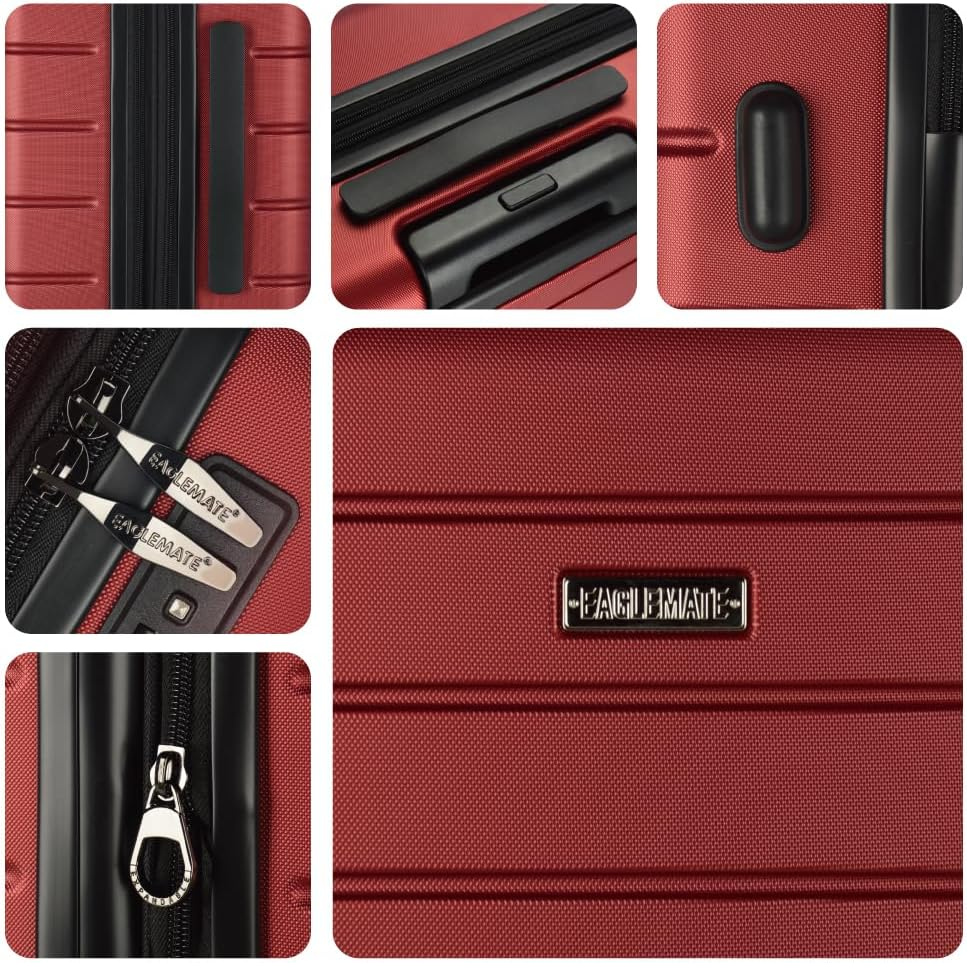 Eaglemate Luggage Set 3 Piece &ndash; 20", 26", 30" Suitcase Set with TSA Lock, Expandable Hard Shell Spinner, Lightweight Travel Luggage Sets for Men & Women, 15-Year Warranty &ndash; Wine RED - Orange image number 4