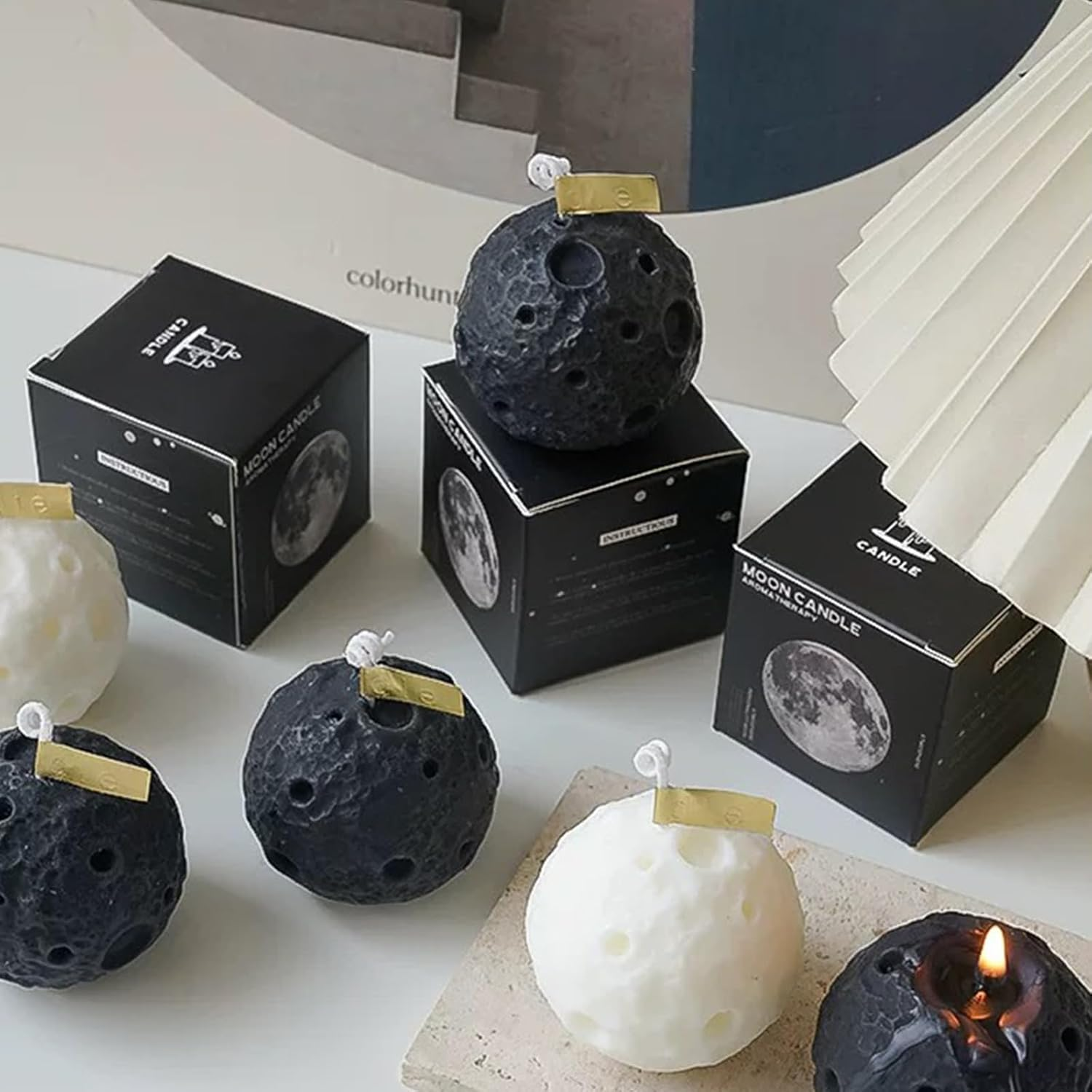 Scented Candle- Moon Surface Design Scented Soy Blend Candle, Scented Candles for Home Decor and Aromatherapy(Ebony Chenxiang) image number 6