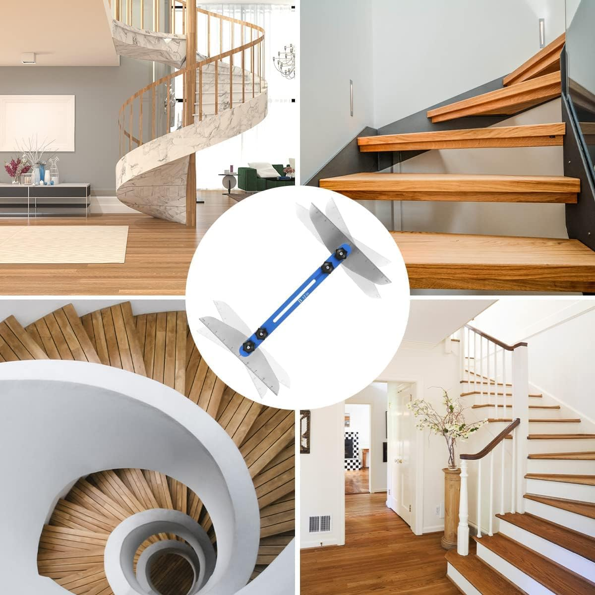 Stair Treads Template Tool, Aluminum Alloy Stair Measuring Tool,Adjustable Stair Jig, Stair Gauge Tool,Shelf Scribe Layout Tool for Stairs,Risers,Shelf and Cutting Drywall (Blue) - Blue image number 2