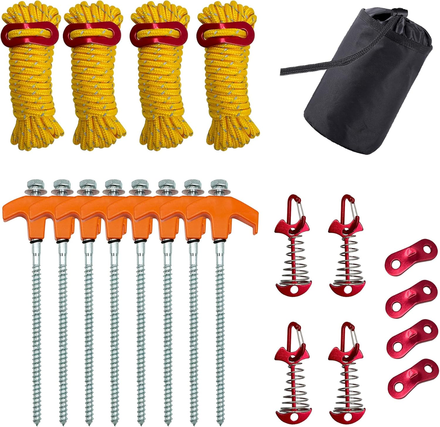 Virellisee Screw in Tent Pegs Ground Anchors Kit (8 Pack 8" + 4 Y-Shape Stakes + 4Pack Ropes + Storage Bag) for Camping, Hiking, Backpacking, Windproof Reinforcement Portable Outdoor Gear image number 5