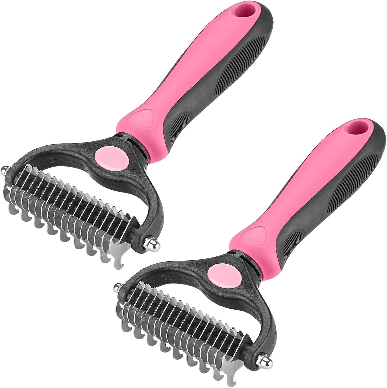 2 PCS Professional Dog Cat Grooming Brush, Double-Sided Pet Shedding Grooming Tool, Dematting Comb for Effective Hair Removal, Undercoat Rake Comb for Deshedding, Mats, Tangles Removing (Red)