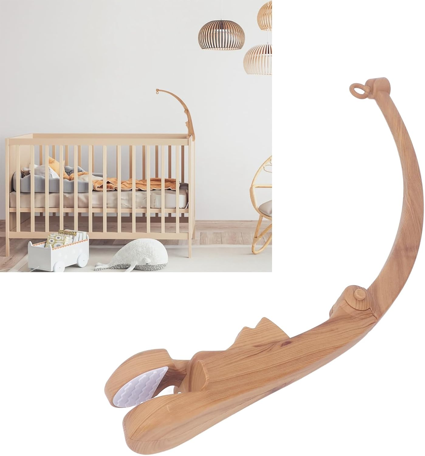 Stable Crib Mobile Arm Imitation Wood Grain Foldable Crib Mobile Holder Arm for Toys Attachments, Easy to Carry in Nursery Premium Plastic Material