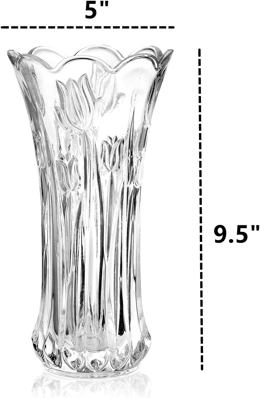 Dicunoy Set of 2 Glass Flower Vase, 9.5" Large Flower Vases for Centerpieces, Modern Clear Heavy Duty Crystal Tall Cylinder Flared Vase for Rose Bouquet, Home, Wedding, Living Room, Office