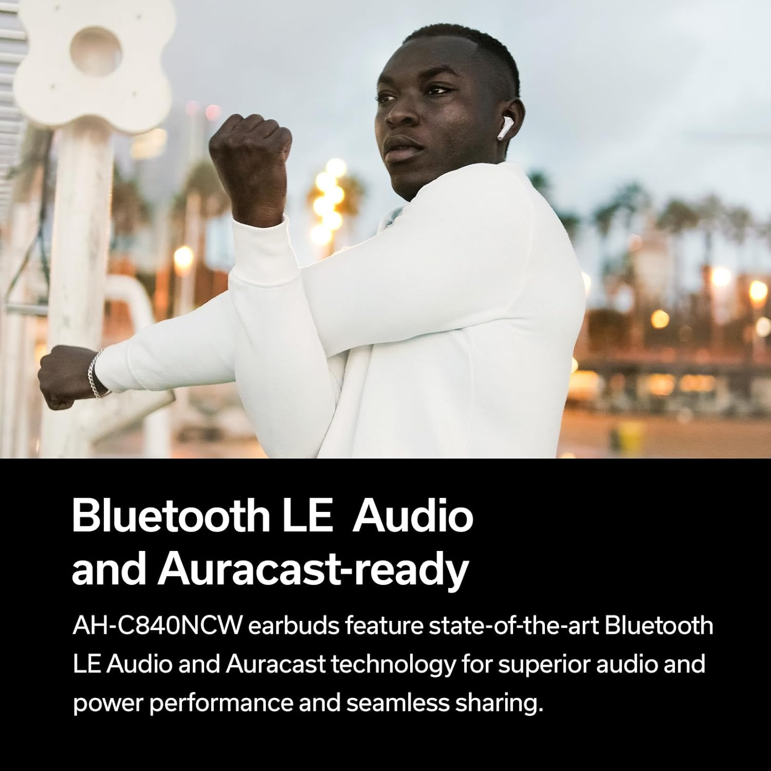 Denon AH-C840NCW True Wireless Earbuds, Bluetooth 5.3, Adaptive Hybrid Noise Cancelling, IPX4 Water Resistant, White image number 2