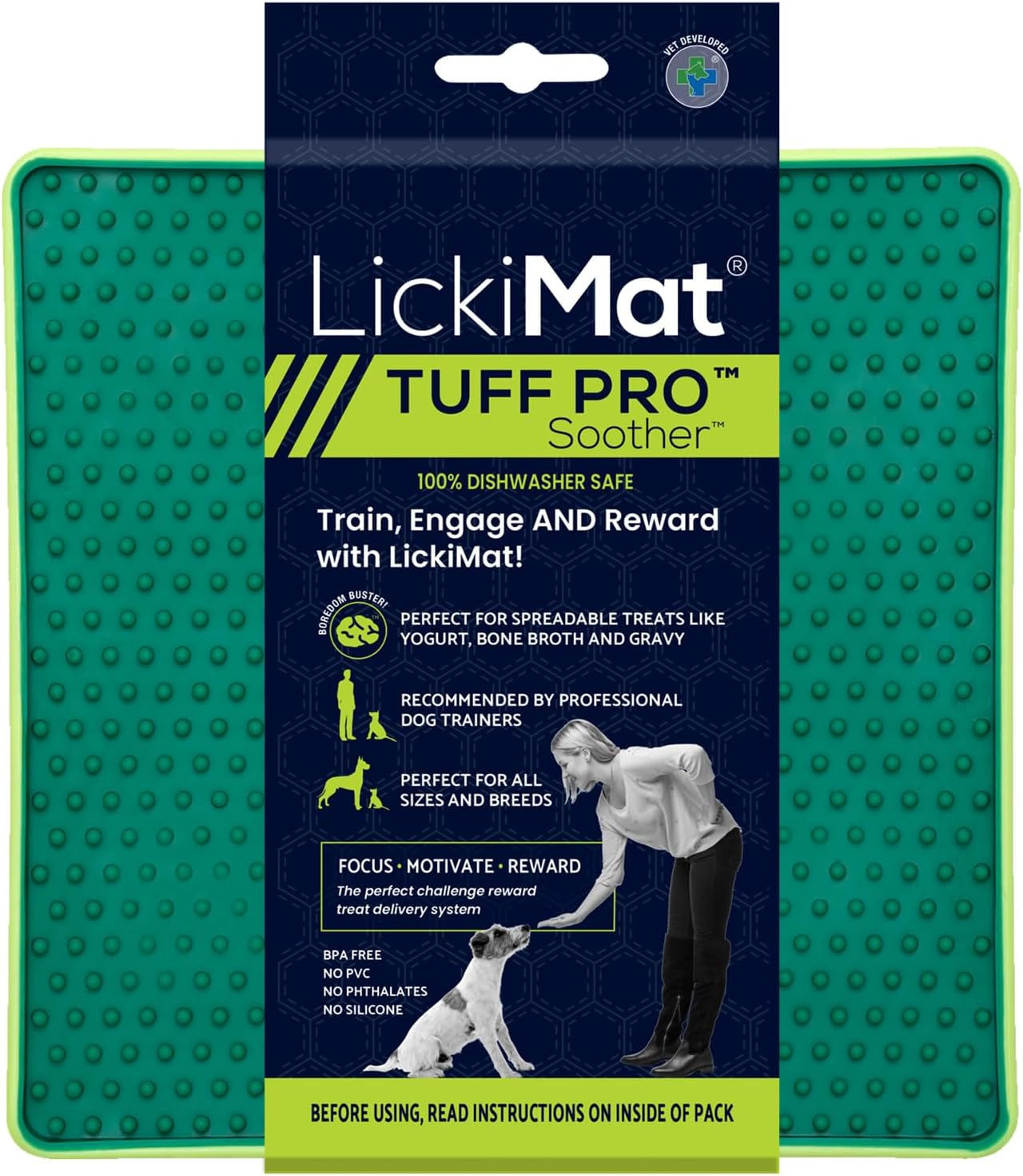 Lickimat PRO Tuff Soother for Dogs, Heavy Duty Lick Mat, Calmer, Anxiety Reliever and Alternative to Puzzle Toys and Slow Feeder Bowls. Perfect for Peanut Butter, Yoghurt, Healthy Treats, Turquoise.