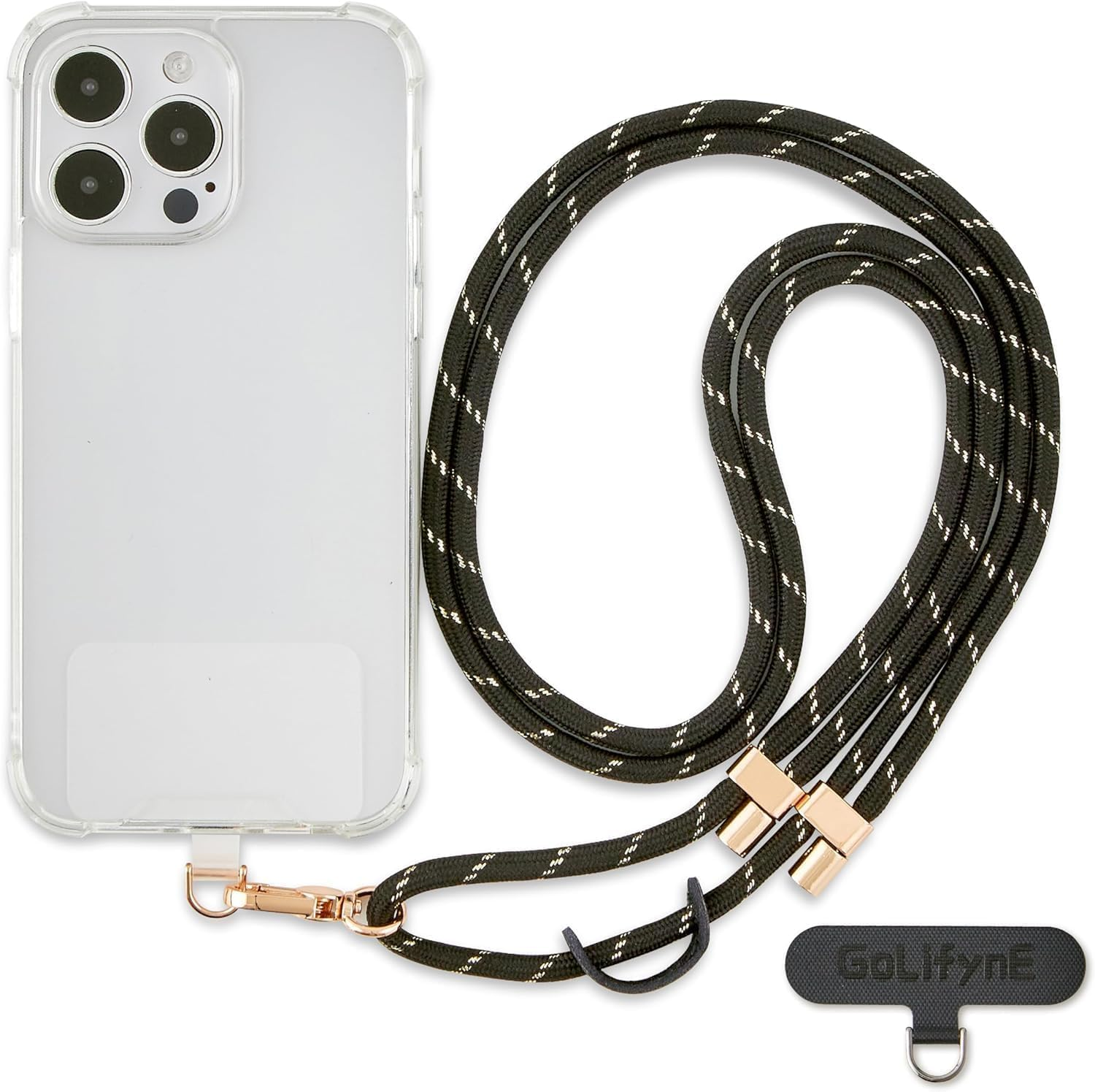 Universal Mobile Phone Lanyard &ndash; Anti-Theft Crossbody Strap with Adjustable Neck Holder & 2 Tether Tabs, Fits Iphone 16 Pro Max & Most Smartphones, Apricot/Gold