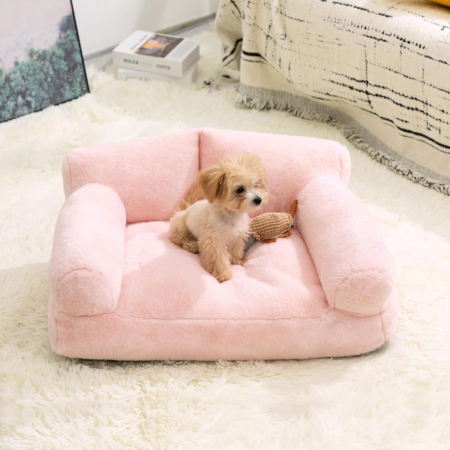 Hollypet Cat Bed for Small Dogs, Soft Plush Sofa Bed for Cats and Puppies, Soft Breathable Sofa Nest for Pets, Pink - Pink image number 4