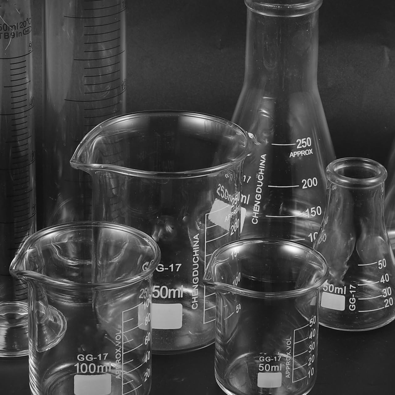 Baluue 9Pcs Set Chemistry Beaker Set Graduated Cylinder Measuring Cup Conical Flask High Durability Glass for Science Experiment image number 4