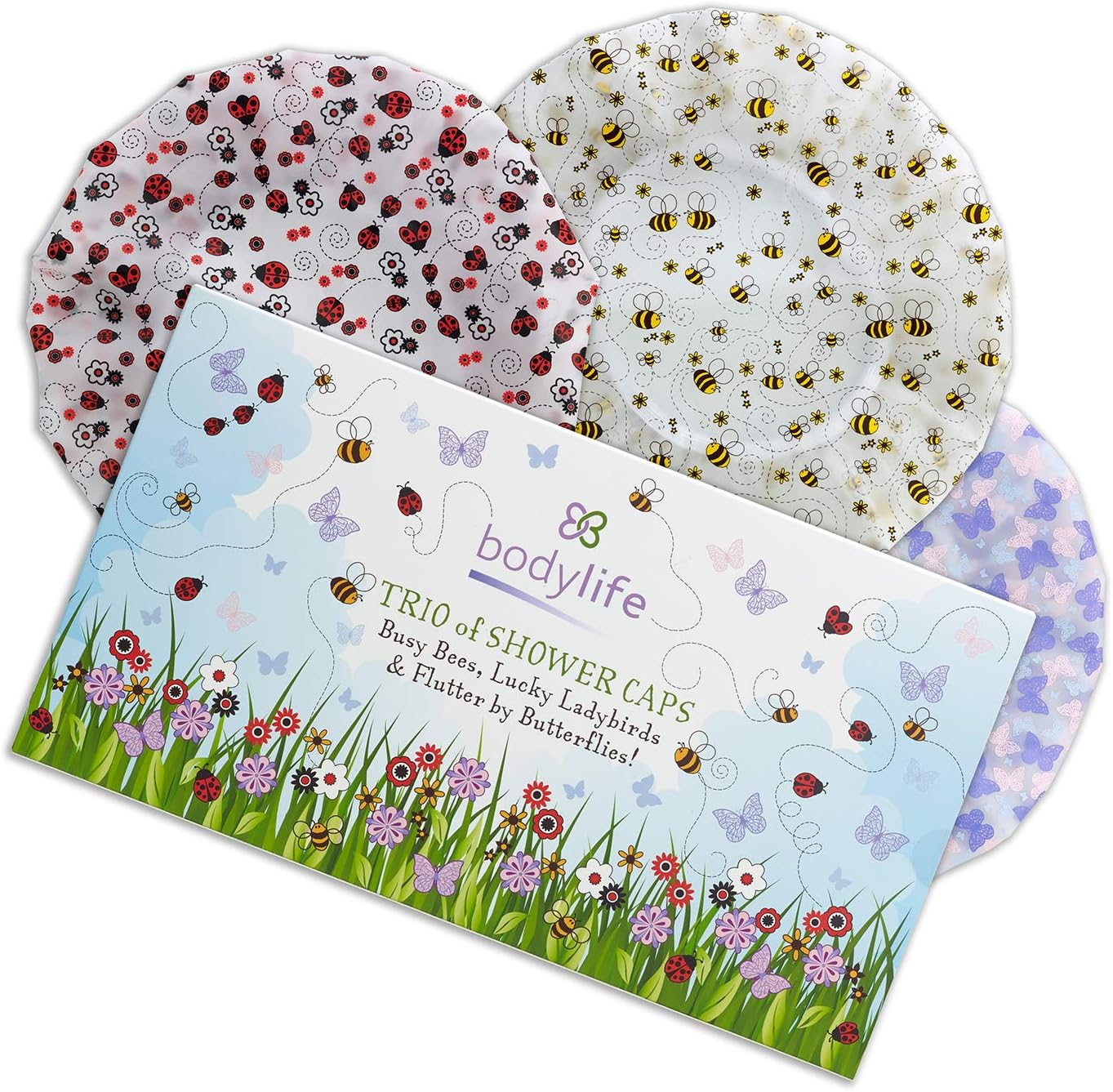 Bodylife Shower Caps 3 Pack Reusable Waterproof Bath Caps Elasticated Single Layer PEVA Shower Caps 27Cm image number 3