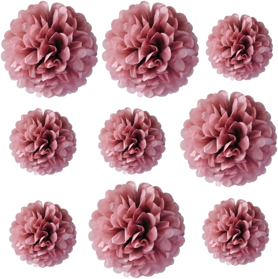 FUNNTY Paper Pom Poms Party Kit-Tissue Pom Poms Paper Flowers Wall Backdrop Centerpieces for Wedding Birthday Baby Shower Bachelorette Bridal Shower Party Supplies（9 Pcs Lotus Pink Color） image number 2