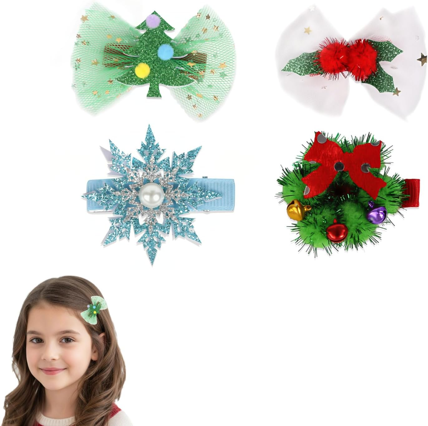 RTRTGS Pack of 4 Christmas Hair Accessories, Reindeer Antlers Hair Clips, Stylish Hair Clips, Women for Christmas and Festive Occasions