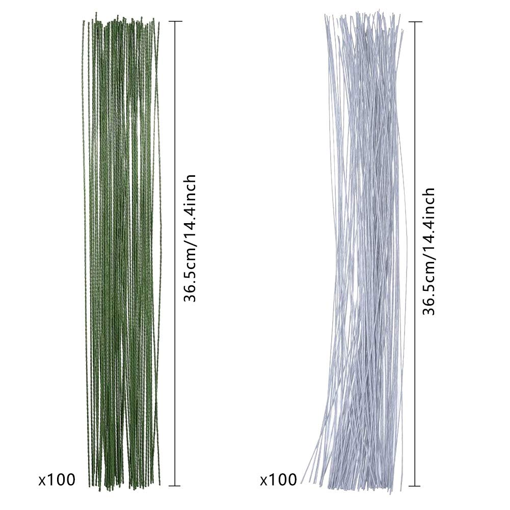 200Pcs Floral Wire Stems, 0.45Mm 26 Gauge Thin Green Stub Wire for DIY Flower Making Crafting Wrapping