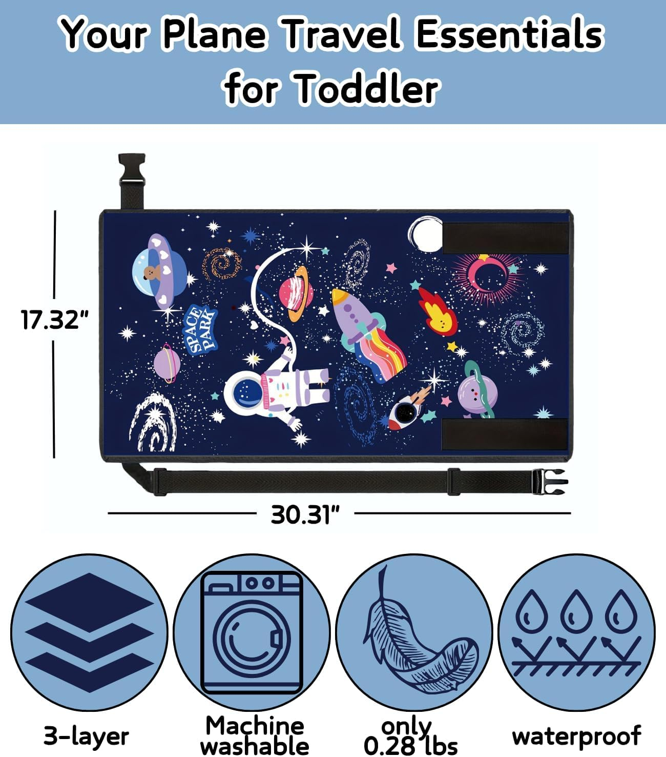 Airplane Travel Bed for Kids Foldable Airplane Bed For77*44Cm Airplane Seat Extender for Travel Waterproof Lightweight Airplane Foot Hammock for All Airplane Seats (Starry Blue) image number 1