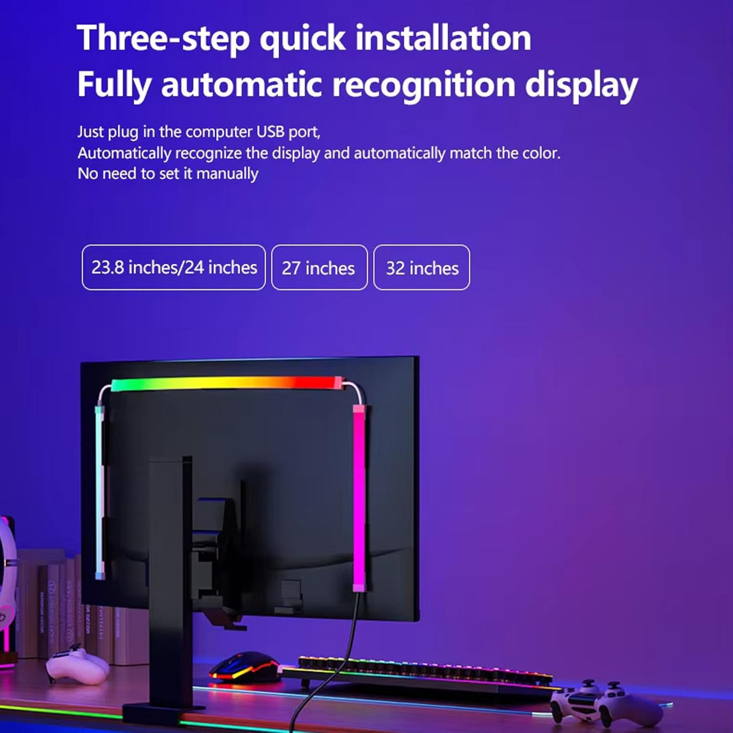USB LED Strip Light, RGB Computer Light Bar behind Monitor, Music Sync, for 24 Inch PC Computer Monitor, Gaming Room Decor image number 1