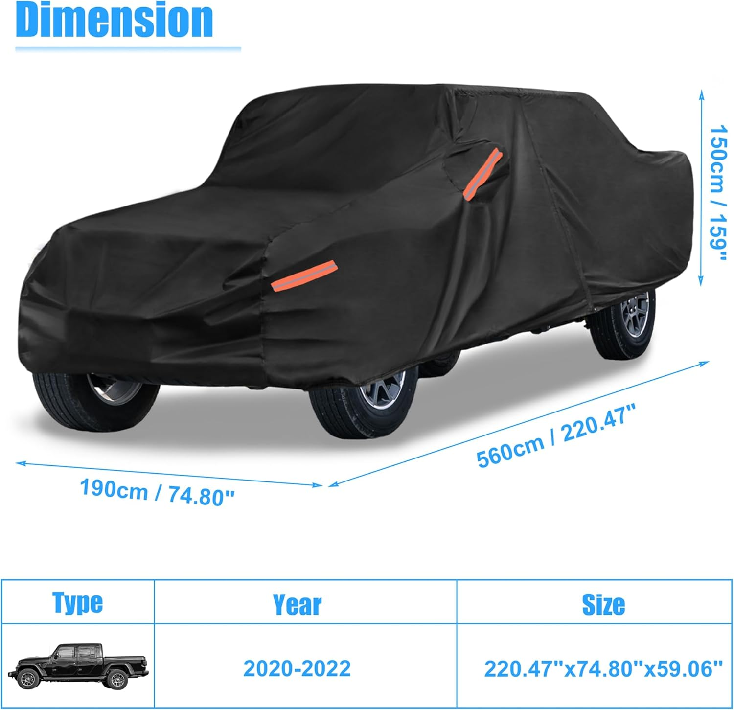 X AUTOHAUX Truck Car Cover for Jeep Gladiator JT 2020 2021 2022 Outdoor Waterproof Sun Rain Dust Wind Snow Protection Black image number 4