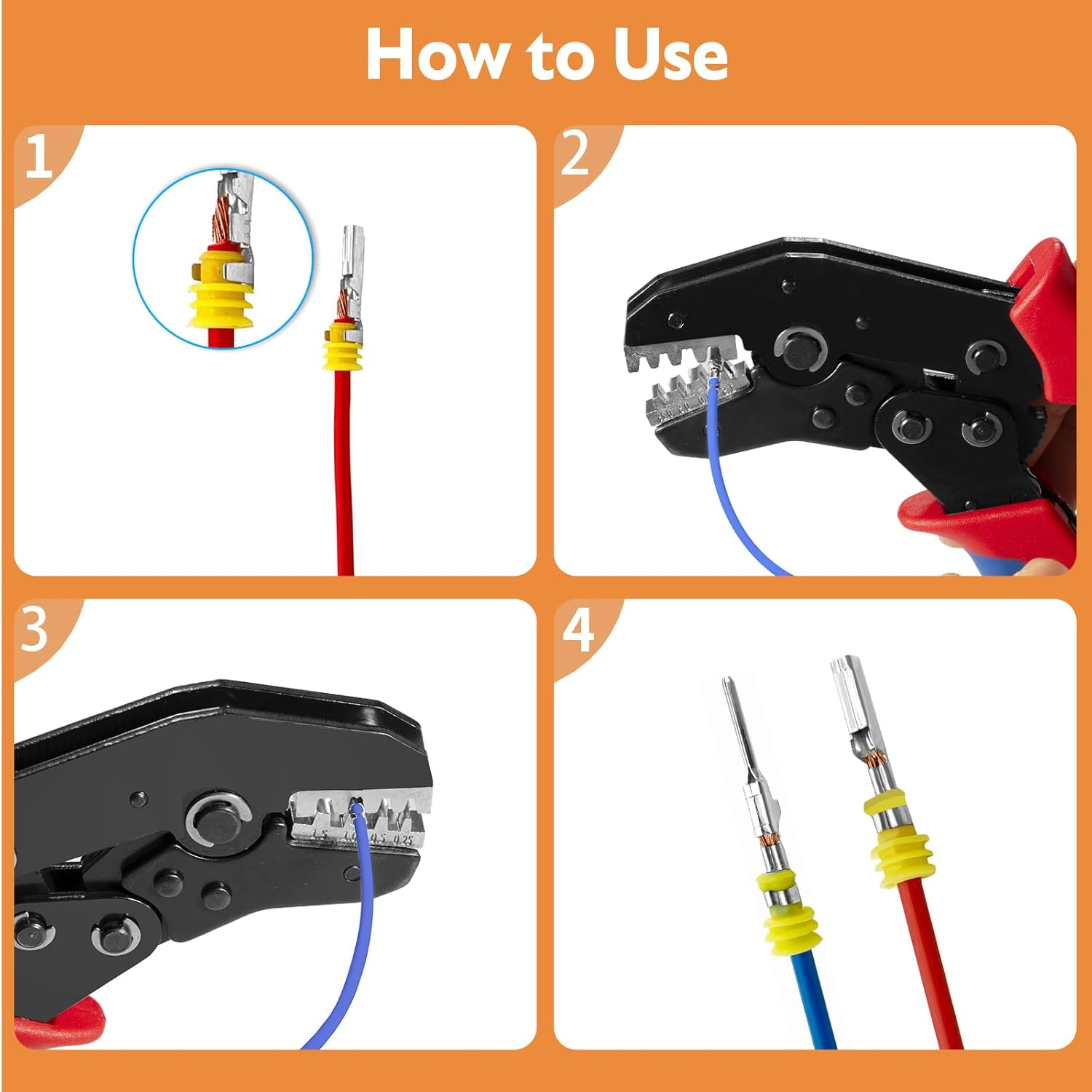 Wire Crimping Tool with Ratchet,Ratchet Wire Crimper Tool for Open Barrel Terminal Connectors, Electrical Crimping Tool for Molex Style Deutsch DELPHI AMP Dupont TYCO Terminals, 24-14 AWG image number 3
