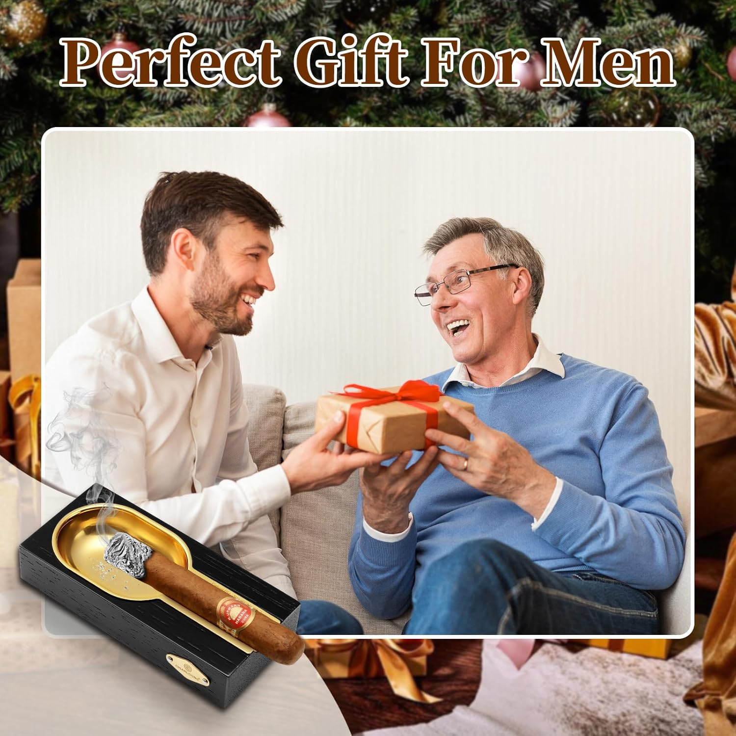 Cigar Ashtray, Wooden & Stainless Steel Slot for Single Cigars, Large Cigar Holder for Household or Outdoors Use (Brown) image number 3