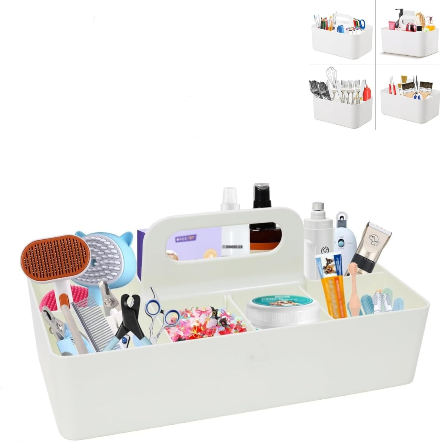 Stackable Multipurpose Organizer Caddy - Storage for Dog Grooming Supplies, Desk Accessories, Pens & Pencils, Bathroom & Dorm Room Essentials with Adjustable Compartments image number 4