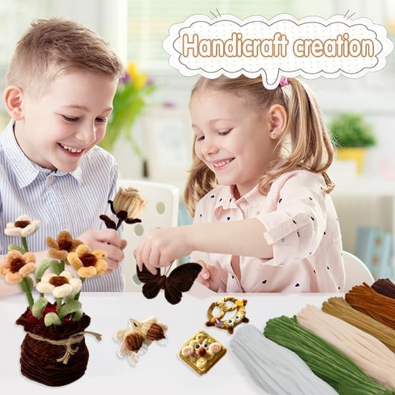 620 Pieces Pipe Cleaners Set, 600 Pcs Brown Chenille Stems with 20 Pcs Flower Stems, Craft Supplies Bulk for DIY Art and Craft Projects Creative Wrapping Party Decorations(Brown Series) image number 4