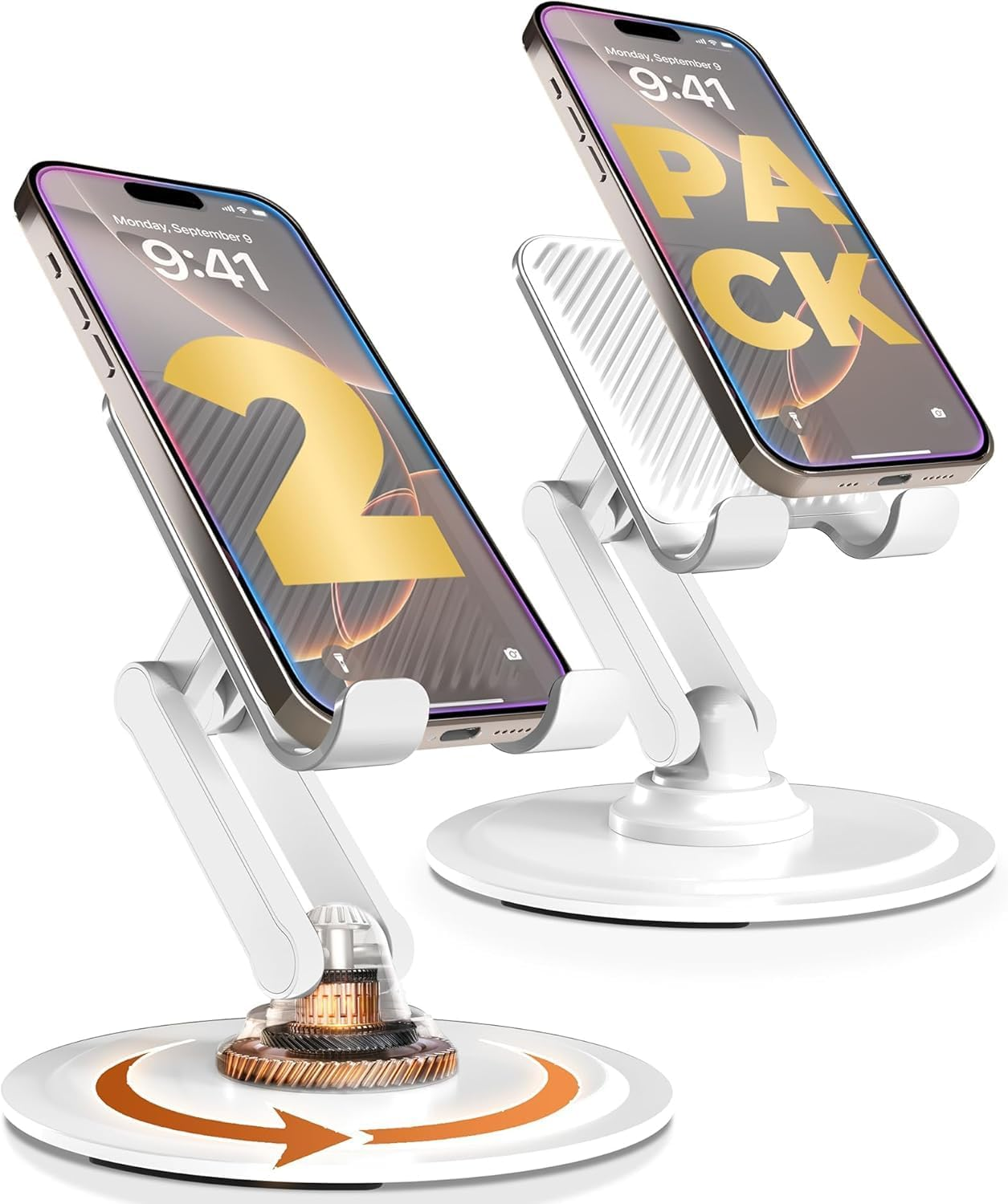 Cooper 360&deg; Stand, [Gift Family Pack], Rotating Cell Phone Stand for Desk, Cell Phone Holder for Desk, Iphone Stand Holder, Sturdy Metal Base, Fits Samsung, Android Smartphones, (Cream White, 2-Pack) image number 2