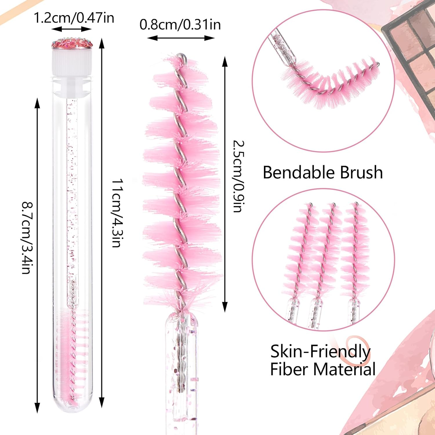 Disposable Mascara Wands Tube Set 10Pcs Shiny Diamond Lash Brush Eyelash Spoolies with Tube Mascara Wands Makeup Tool for Eyelash Extensions(Pink) image number 6