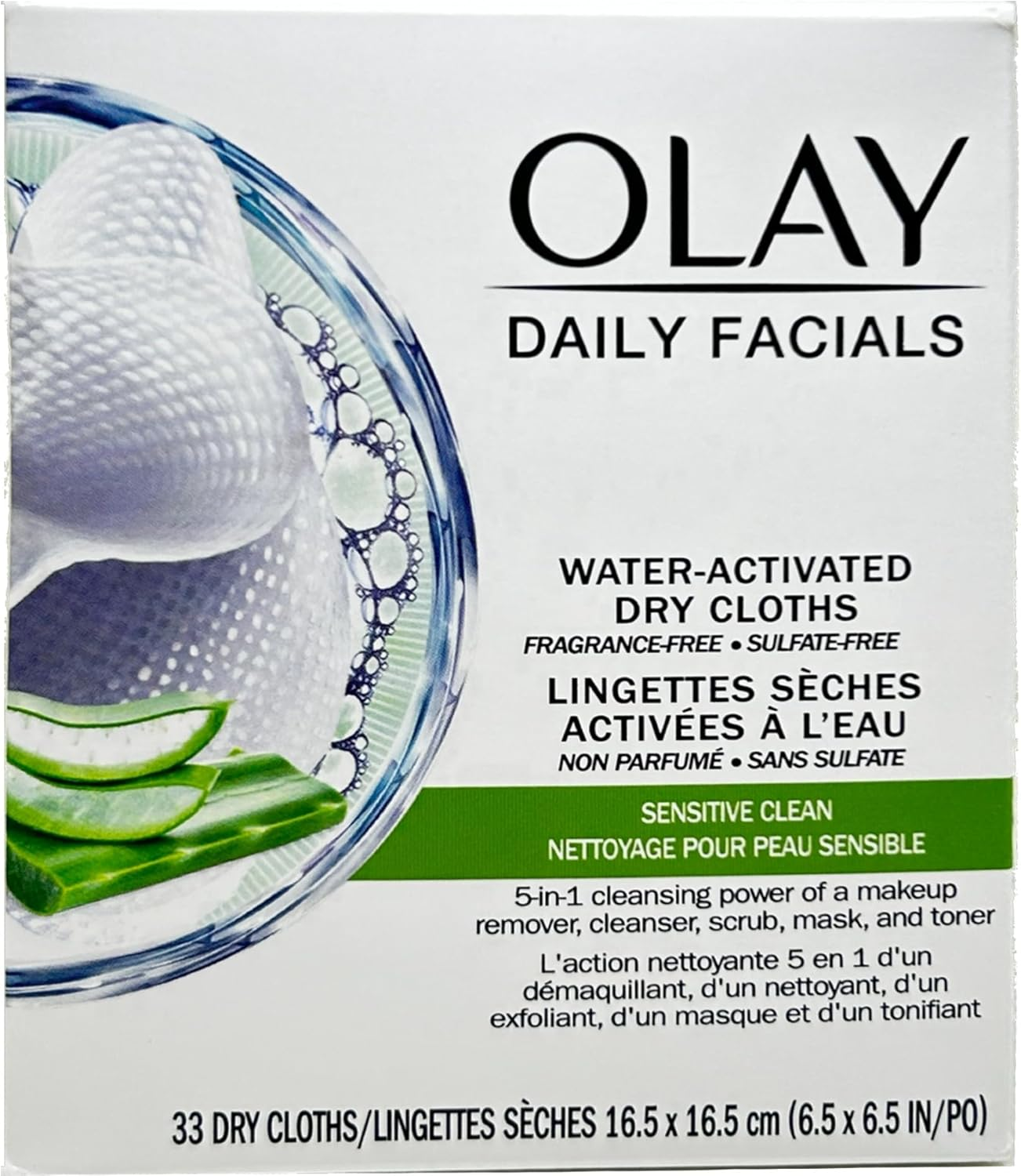 OLAY Daily Gentle Clean 5-In-1 Water Activated Cloths, 33 Count (Pack of 3) image number 1